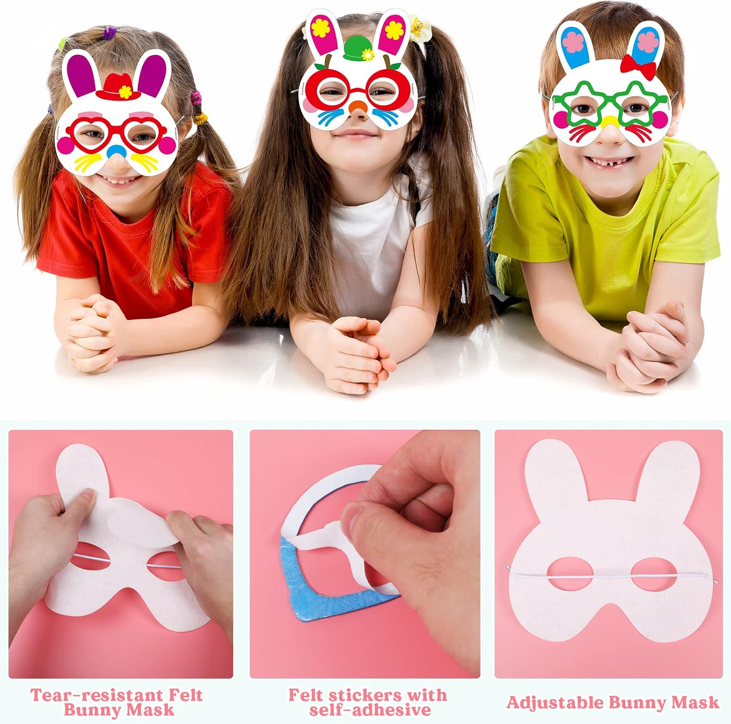 OBUSATT 208pcs Easter Craft Kit Bunny Mask Foam Crafts Set, 16 Bulk Easter Crafts Spring Arts Craft Kit Party Favors Spring Home Activity Art Project (16 Sets)