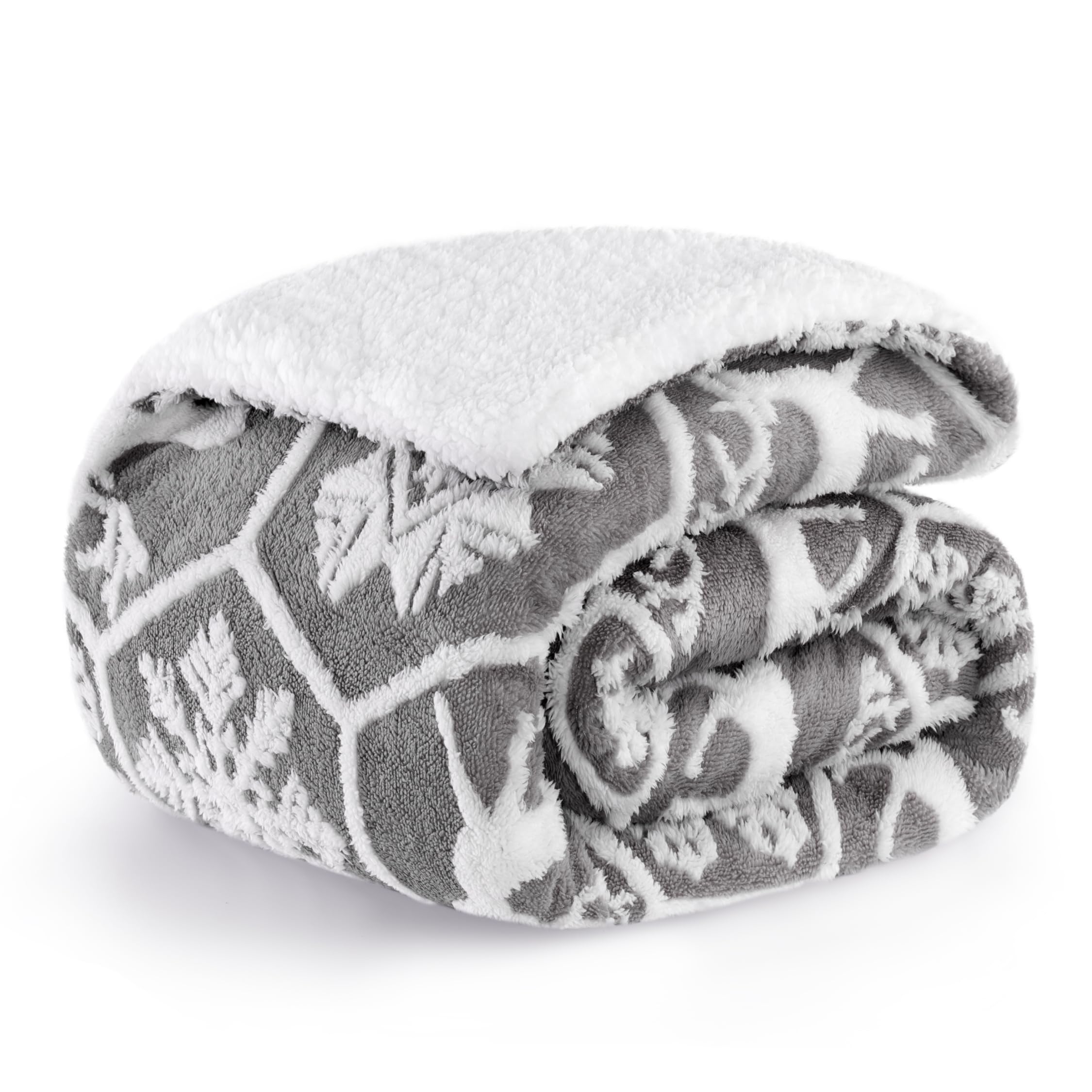 PanxHome Coperta Plaid Pile 200x230cm, 520GSM per Natale Con Renne e Fiocchi Di Neve, Pelosa per Letto Super, Blanket di Alta Qualità, Una Coperta di Natale per Tutti(Grigio)