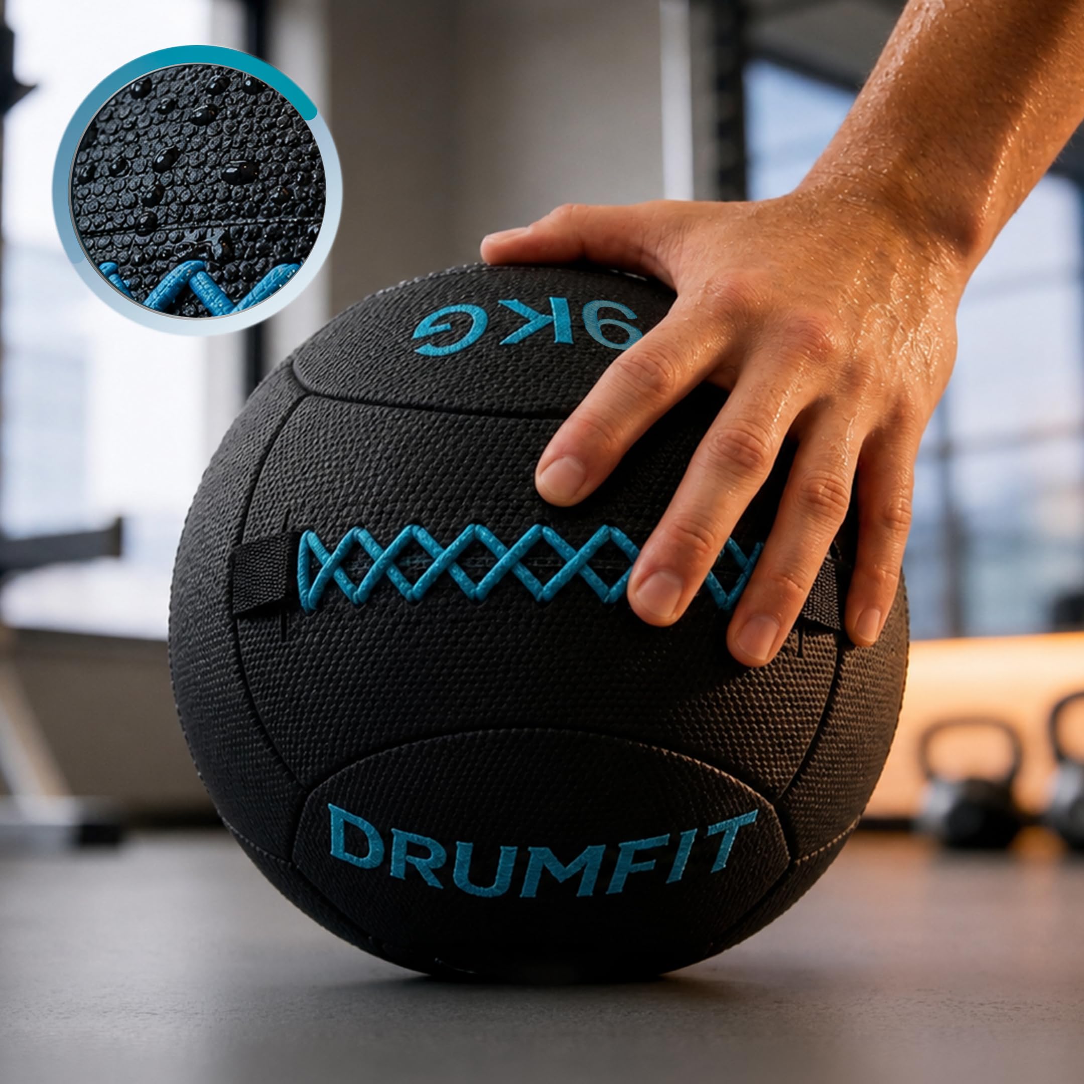 Cecotec Ballon Médicinal - Wall Ball - Drumfit WALLPRO-KV 9 kg. Rembourrage en Sable et Kevlar, Résistant à l'eau et à la Transpiration, Coutures Renforcées, Idéal pour la Force et Le Cross Training