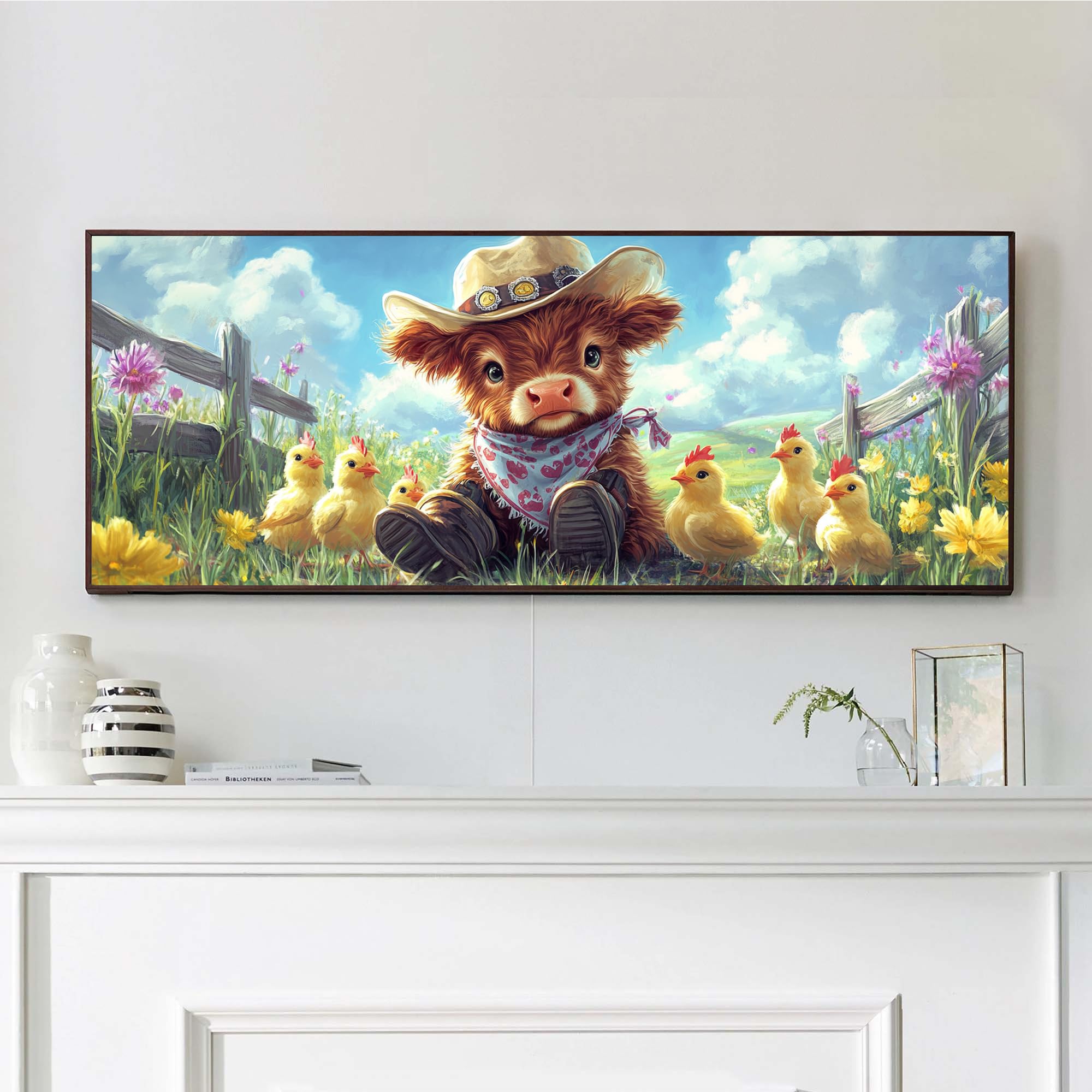 VAIIEYO 5D DIY Cow Large Diamond Painting Kit, Large Diamond Art for Adults Animal, Paint with Round Full Drill Crystal Rhinestone Diamonds Gem Art for Home Wall Decoration Gift 12X31Inch