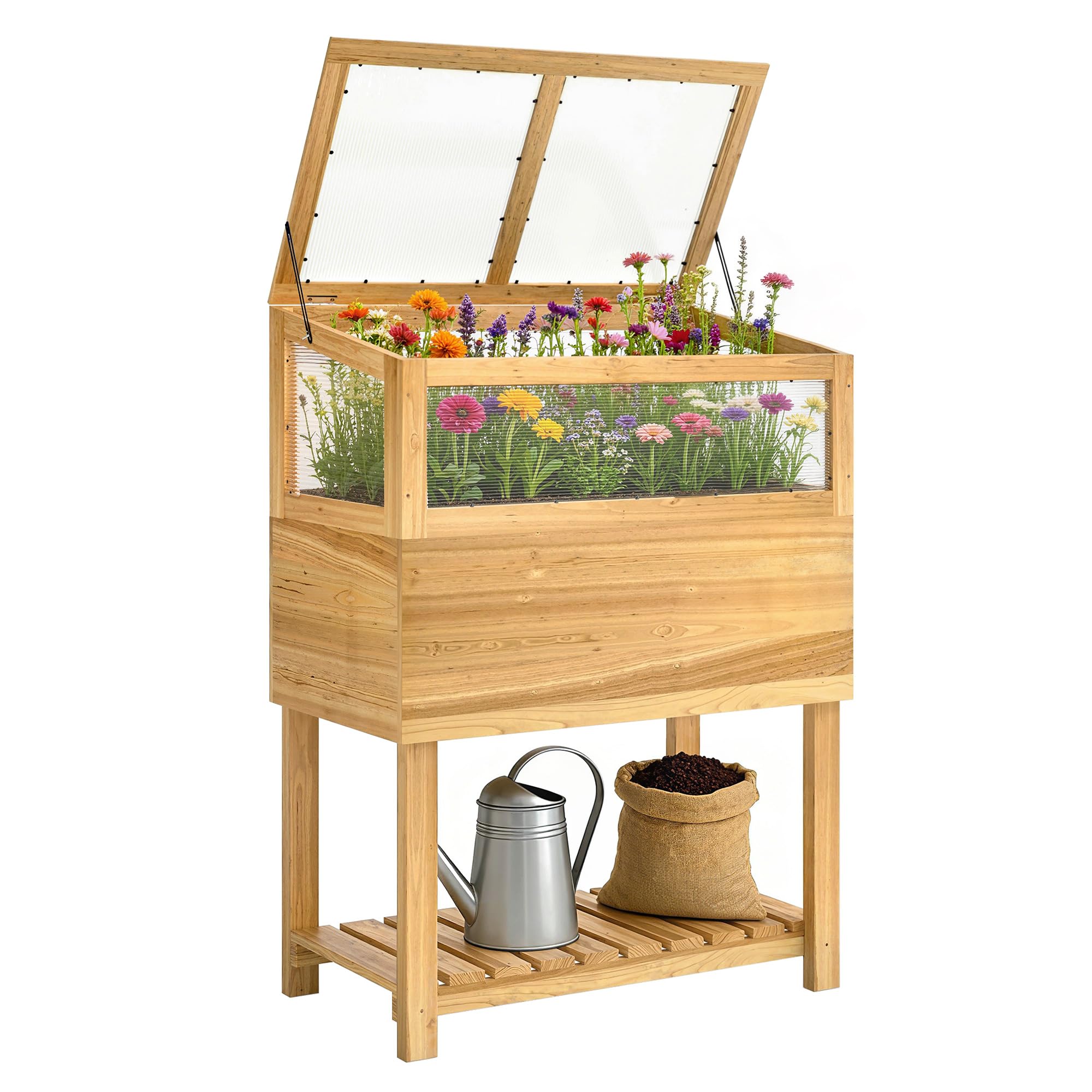 Outsunny Hochbeet mit Frühbeetaufsatz Holz Regal 80x45x108,5cm Naturholz