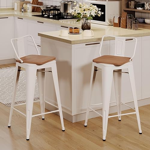 Miniatura 10 de Andeworld Juego de 4 taburetes de bar giratorios de 24 pulgadas, taburetes de bar industriales de metal (24 pulgadas, negro mate) Mate negro,Blanco