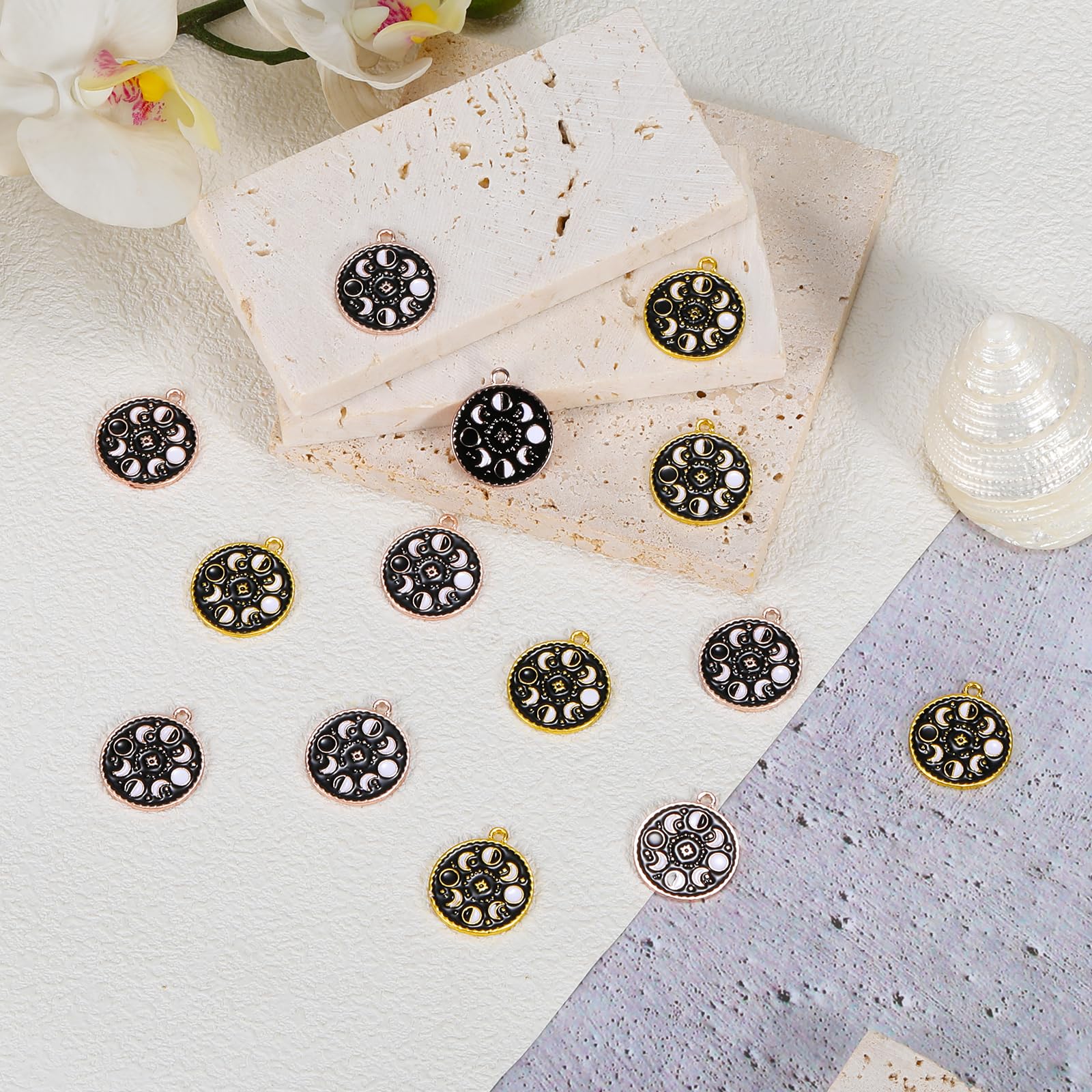COGCHARGER 20Pcs Moon Phase Charms Alloy Enamel Charms Pendants Flat Round with Moon Charms for Jewelry Bracelets Necklace Earrings Making DIY Craft Supplies - Image 3