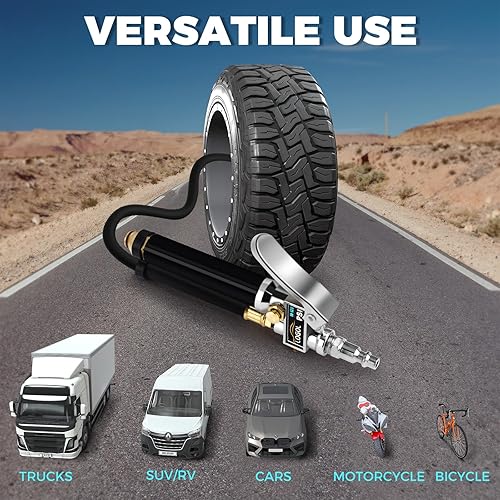 Miniatura 6 de LOGOL Inflador de neumáticos con manómetro (10-120 PSI). Calibrado a ANSI B40.1 grado B.wbloqueo de manguera de goma en portabrocas de aire y