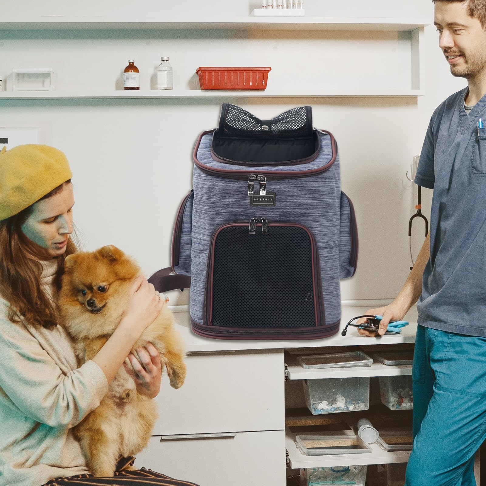 Pestfit Hunde Rucksack für Katzen Kaninchen und kleine Hunde Verstellbare Hunderucksack bis 6 kg Katzenrucksack faltbar, Rucksack Hunde für Reisen, Wandern und Radfahren, Denim-Blau