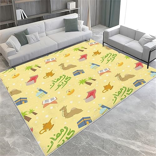 Alfombra de área lavable de 2 x 3 pulgadas, alfombra de acento suave para sala de estar, comedor, alfombra de microfibra de dibujos animados camello