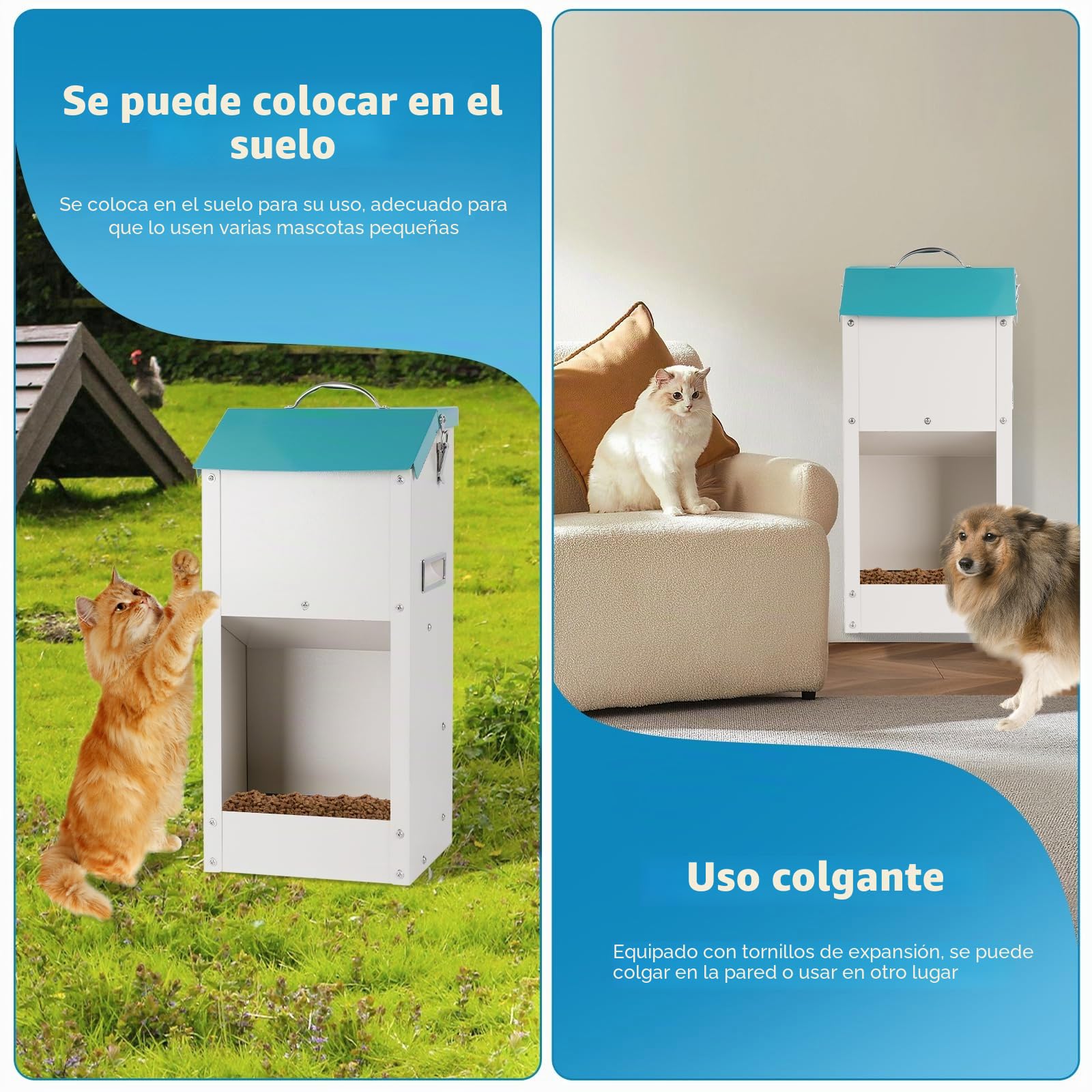Comedero Automático para Perros de Exterior 6 kg Comedero Automático para Gatos con Almacenaje Alimentador por Gravedad para Cachorros, Perros, Gatos
