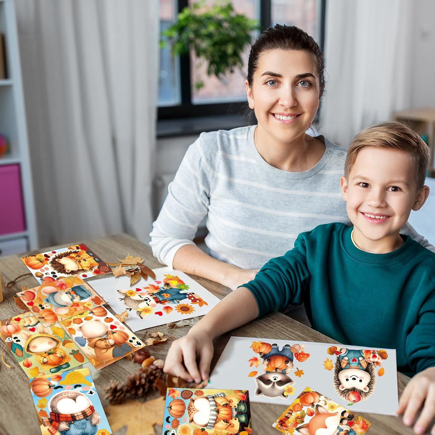 Treasure Cove Fall Stickers Make a Face Stickers Fall Animal Sticker Make Your Own Autumn Sticker Craft for Autumn Thanksgiving Party Favor School Classroom Supplies 24Pcs