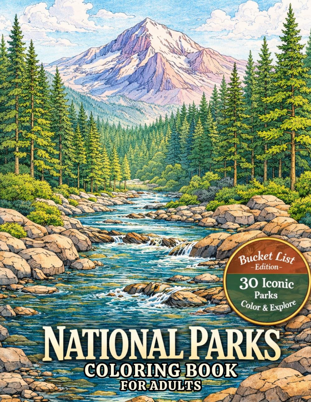National Parks Coloring Book for Adults: 30 Iconic U.S. Parks to Color & Explore | Bucket List Tracker, Wildlife Facts & Native History | Relaxing Nature Landscapes