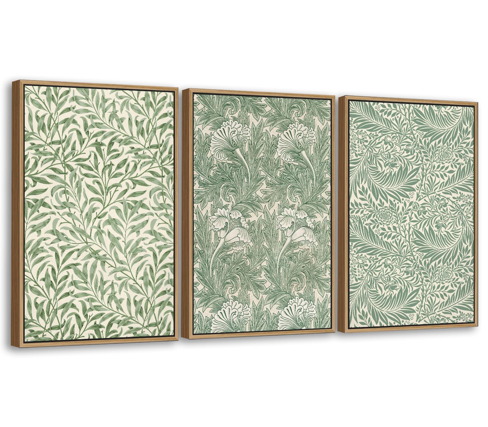 Set di 3 stampe artistiche da parete con fiori senza cornice per soggiorno, stampa su tela floreale verde salvia, stampe su tela vintage con foglie botaniche per camera da letto, decorazione da parete