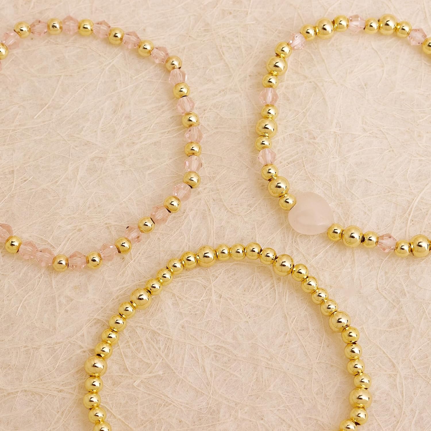 Gold Beaded Heart Stack Bracelets Set for Women, 3Pcs Dainty Handmade Pink beads Stackable Stretch Bracelet Everyday Fashion Jewelry Gift. - Image 7