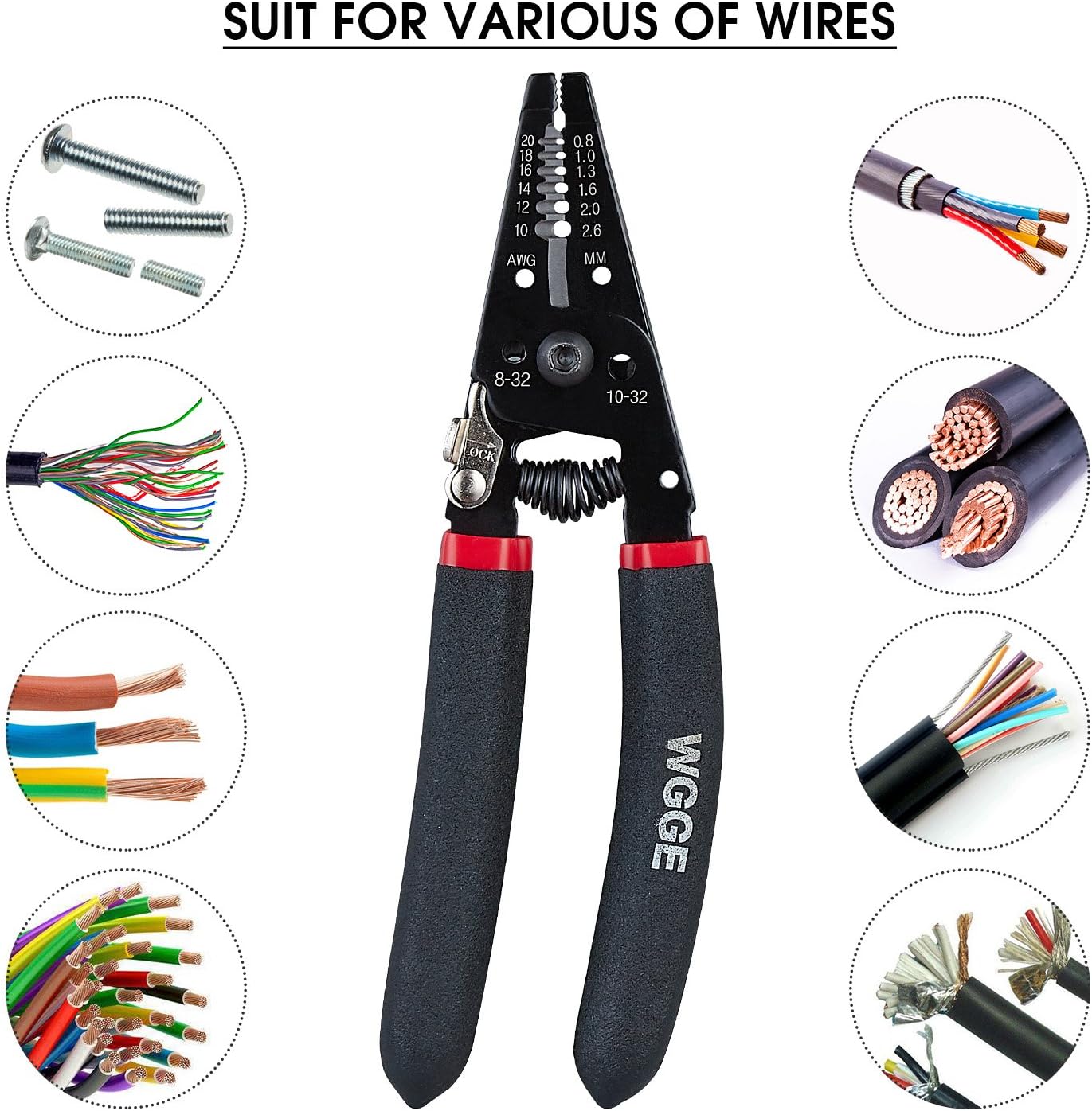 80% оƒƒ Dіѕсоunt WGGE WG-013 Wire Stripper and Cutter 7'',Cuts, strips wire and loops 10-20 AWG Solid and (0.8-2.6mm) Stranded