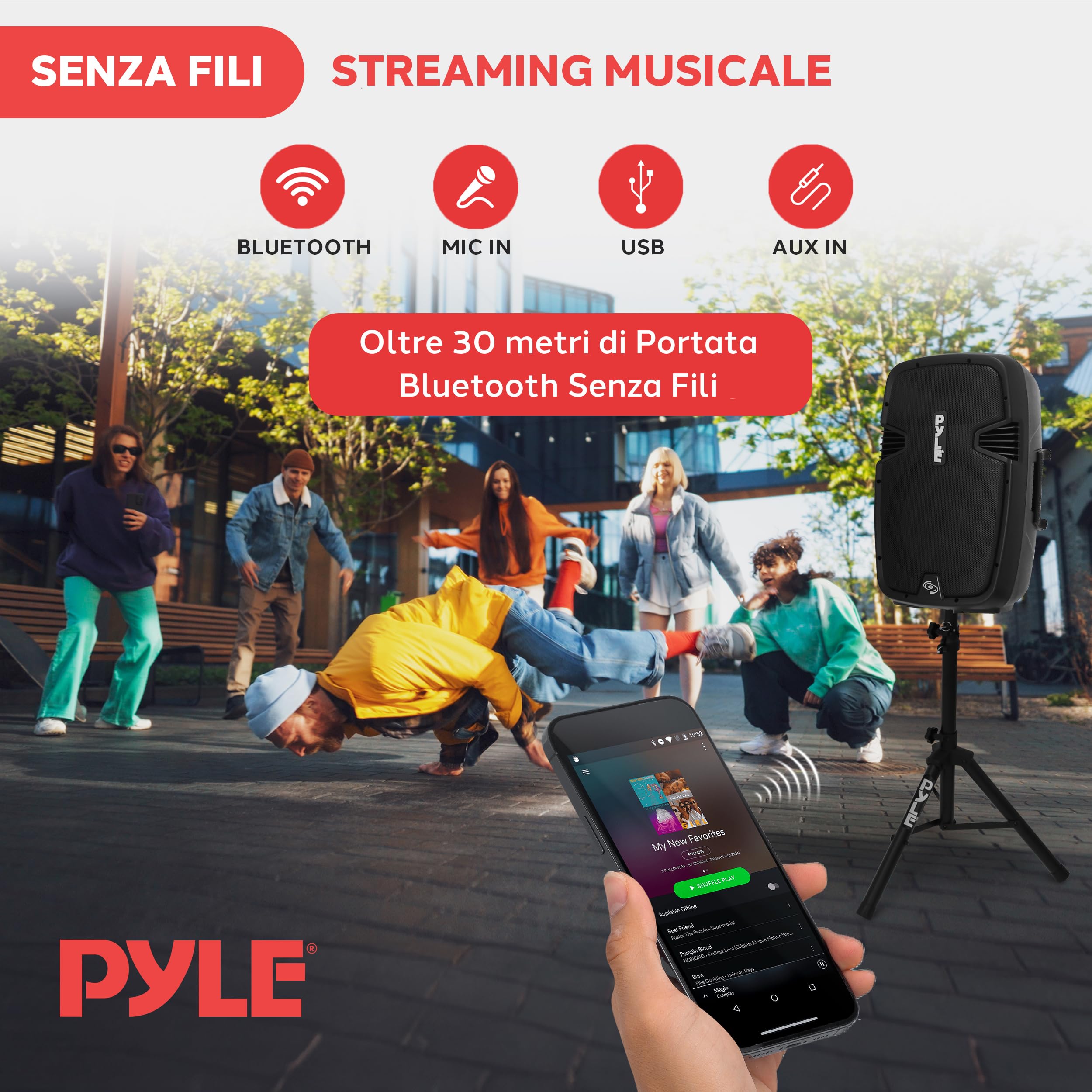 Pyle EUPPHP1249KT - Coppia di altoparlanti PA con Bluetooth, piedistallo, microfono e telecomando, subwoofer da 30,5 cm con USB, lettore di schede SD, amplificatore audio portatile per DJ concerti,