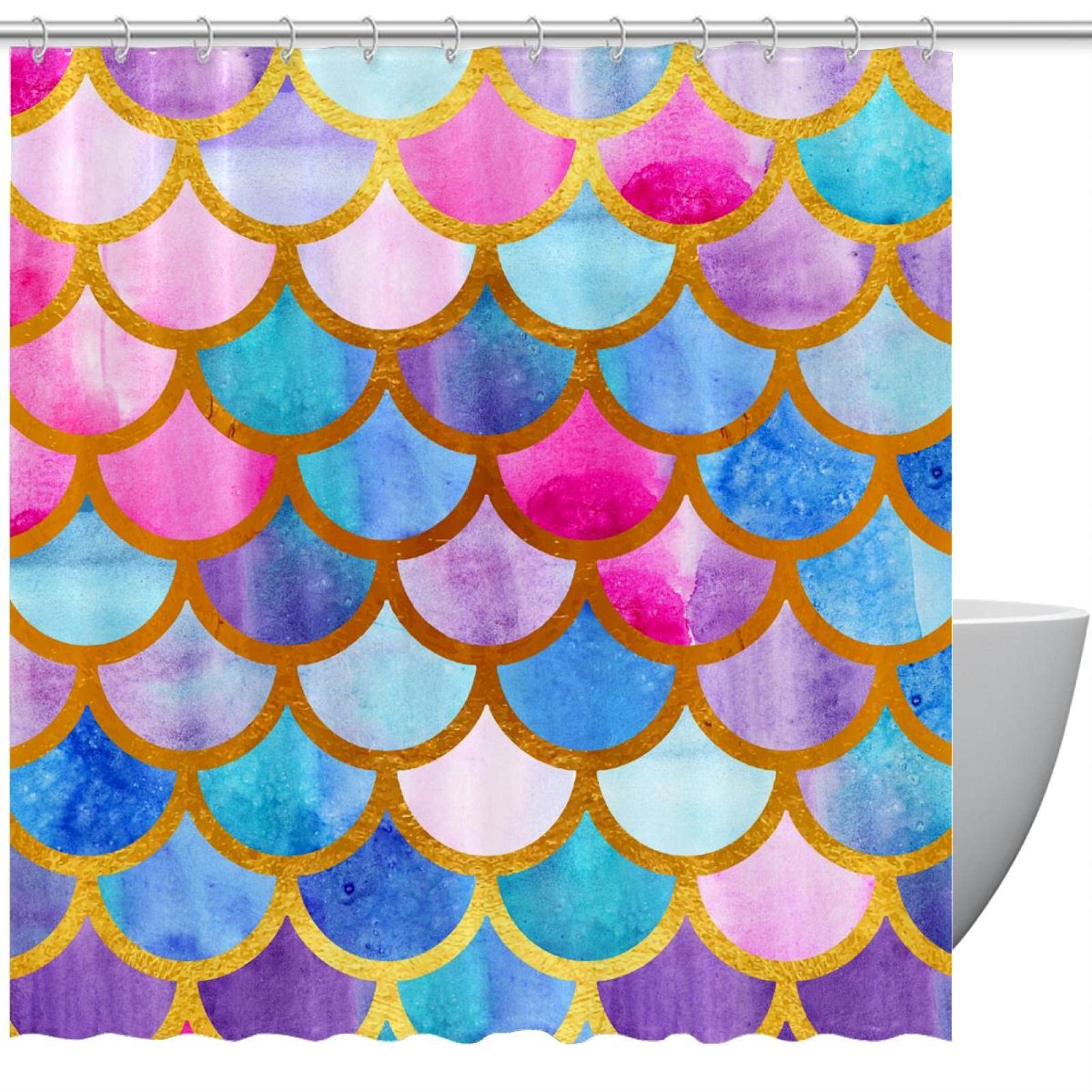 Rideau de douche écailles de sirène au motif coloré et imperméable 183 cm