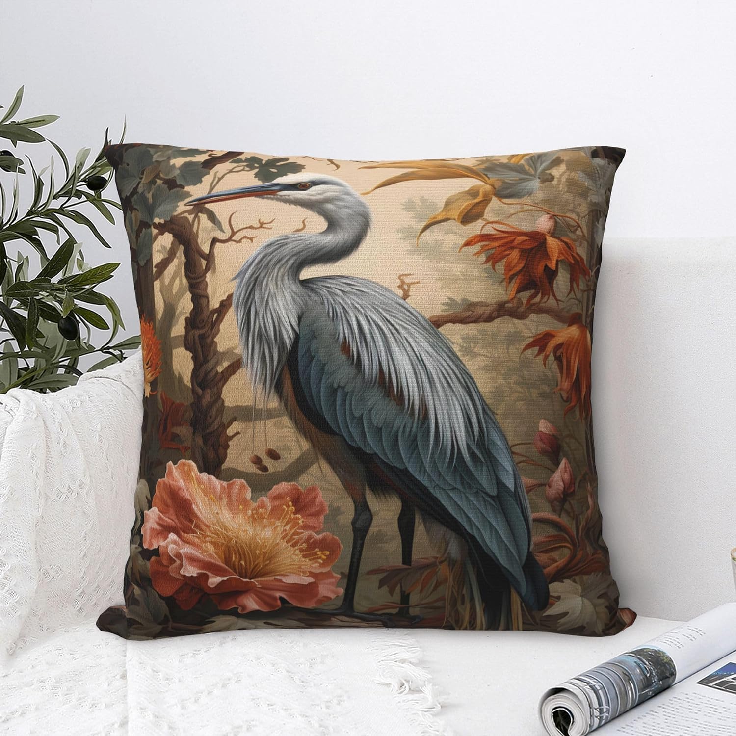 Heron Pattern William Morris Throw Pillow Covers Decorative Outdoor Soft Pillowcases Home Decor Living Room Cushion Case for Bed Couch Car 18x18 Inch image 4