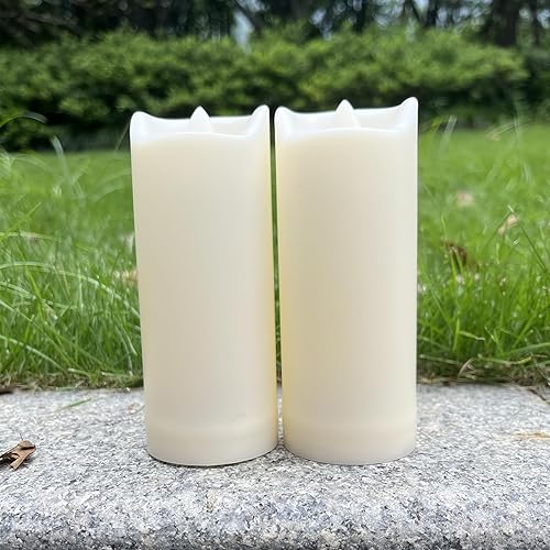 Velas LED impermeables sin llama para exteriores, 2 x 7 pulgadas, luces LED de plástico a pilas con temporizador para fiesta de cumpleaños, boda,