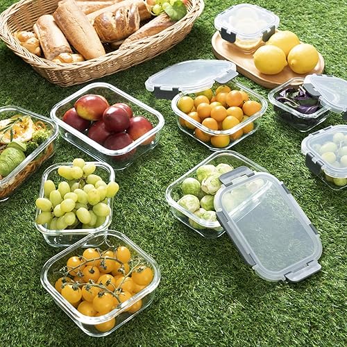 Miniatura 6 de 18 recipientes de vidrio para almacenamiento de alimentos con tapas, recipientes herméticos de vidrio para preparación de comidas, juego de