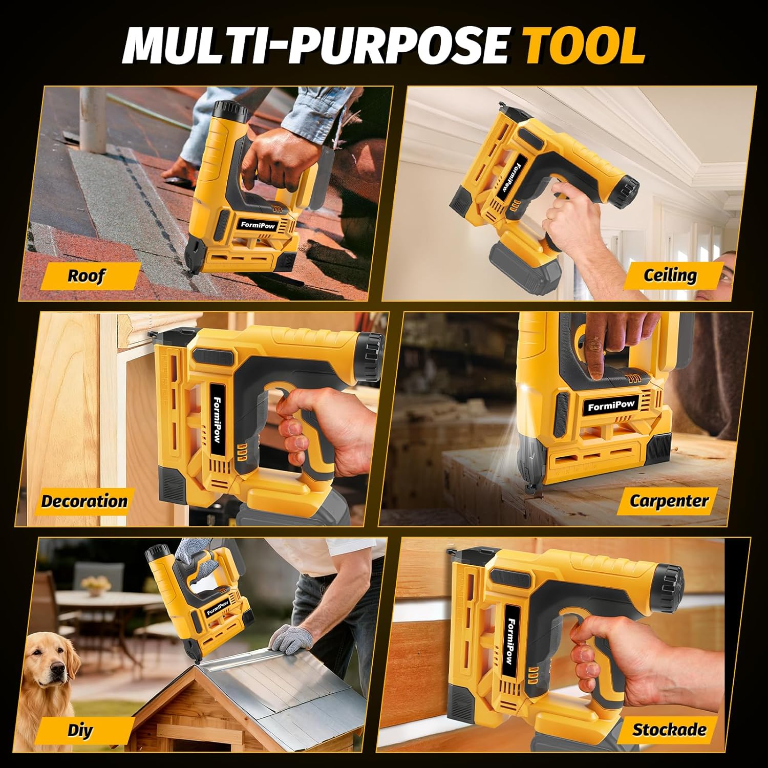 18 Gauge 2-in-1 Cordless Nail Gun for DeWalt 20V Battery, Brushless Brad Nailer & Stapler with 6-Depth Adjustment, 1000 Nails & Staples, LED Light for DIY Woodworking (Battery Not Included)