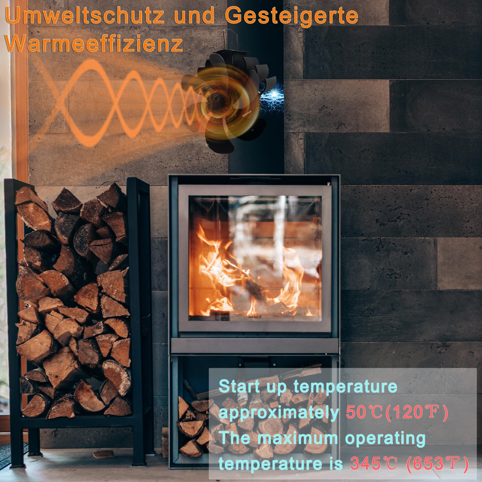 6 Blatt Kaminventilator Magnetisch,Ofenventilator Ohne Strom,Holzabzugrohr Herd Ventilator,Wärmebetrieben,Umweltfreundlich am Schornstein für/Holzbrenner/Kaminventilatoren