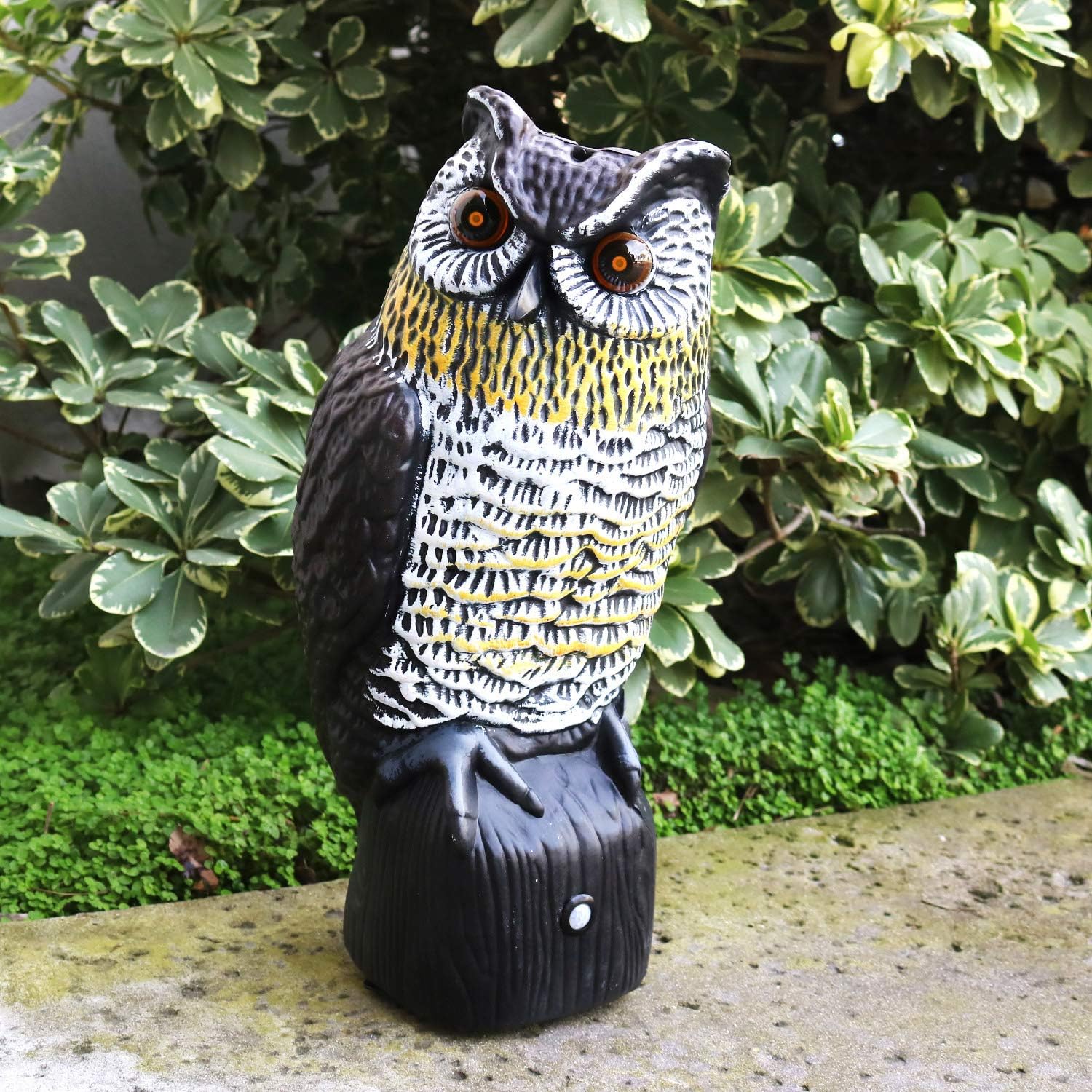 GiftExpress 16" Solar Motion Sensor Hooting Owl Decoy Bird Deterrent, Solar Powered Motion Activated Horned Owl with Sound and Light Up Red Eye for Scarecrow, Pest Repellent, Bird Control, Fake Owl