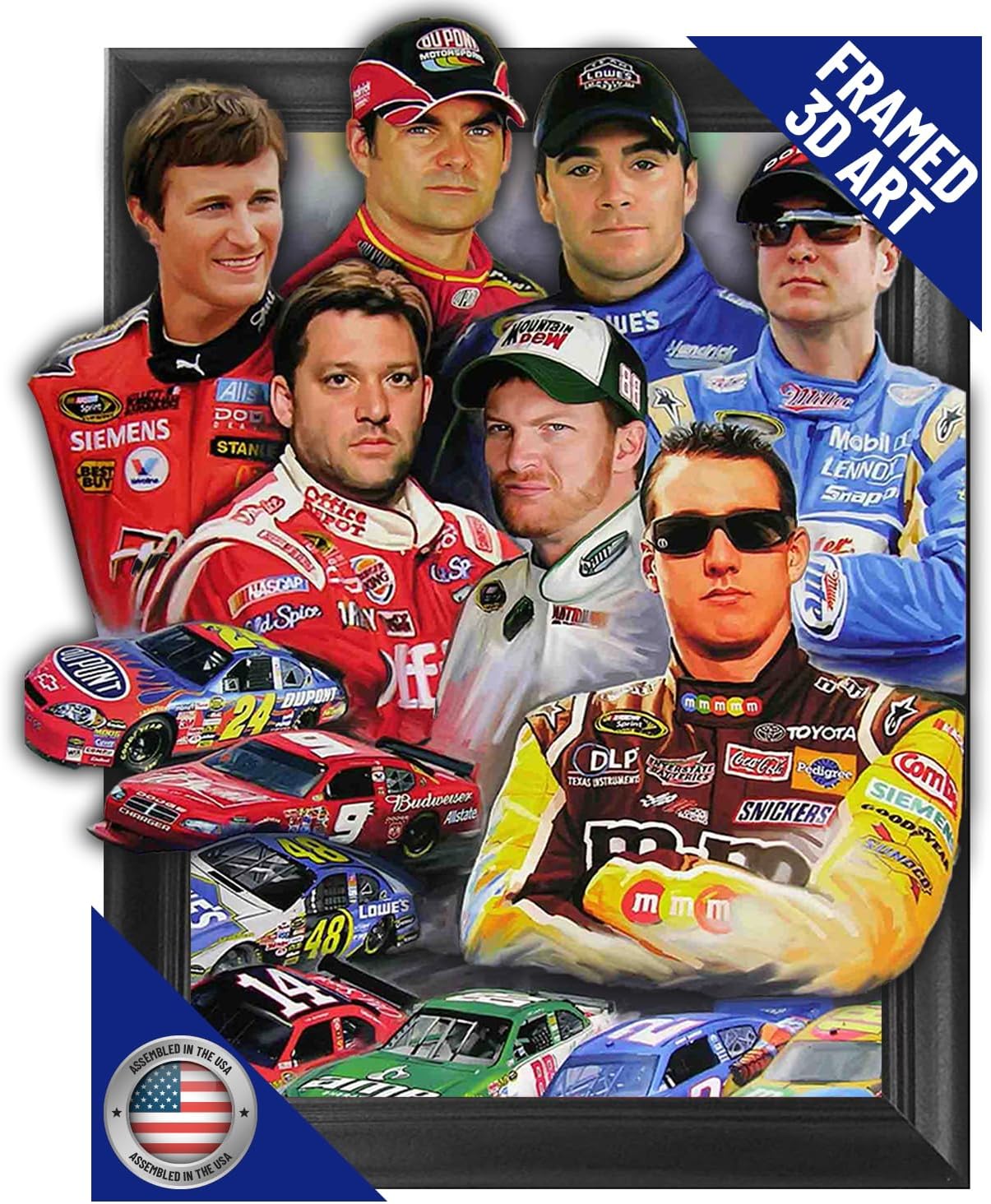 Racing Stars 3D Poster Wall Art Decor Framed Print | 14.5x18.5 | Lenticular Posters & Pictures | Memorabilia Gifts for Guys & Girls Bedroom | Kyle Busch, Dale Earnhardt Jr, Jeff Gordon Picture