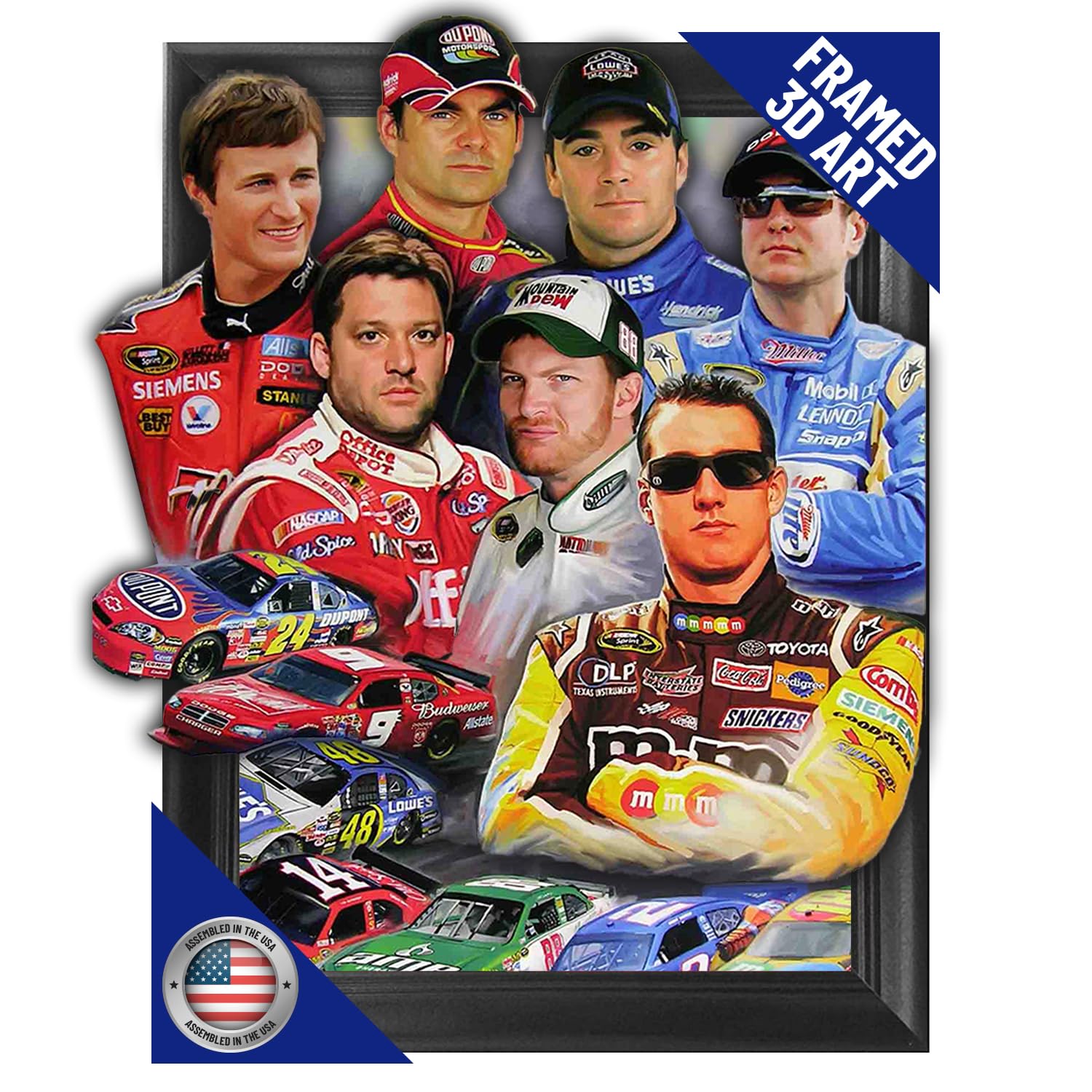 Racing Stars 3D Poster Wall Art Decor Framed Print | 14.5x18.5 | Lenticular Posters & Pictures | Memorabilia Gifts for Guys & Girls Bedroom | Kyle Busch, Dale Earnhardt Jr, Jeff Gordon Picture