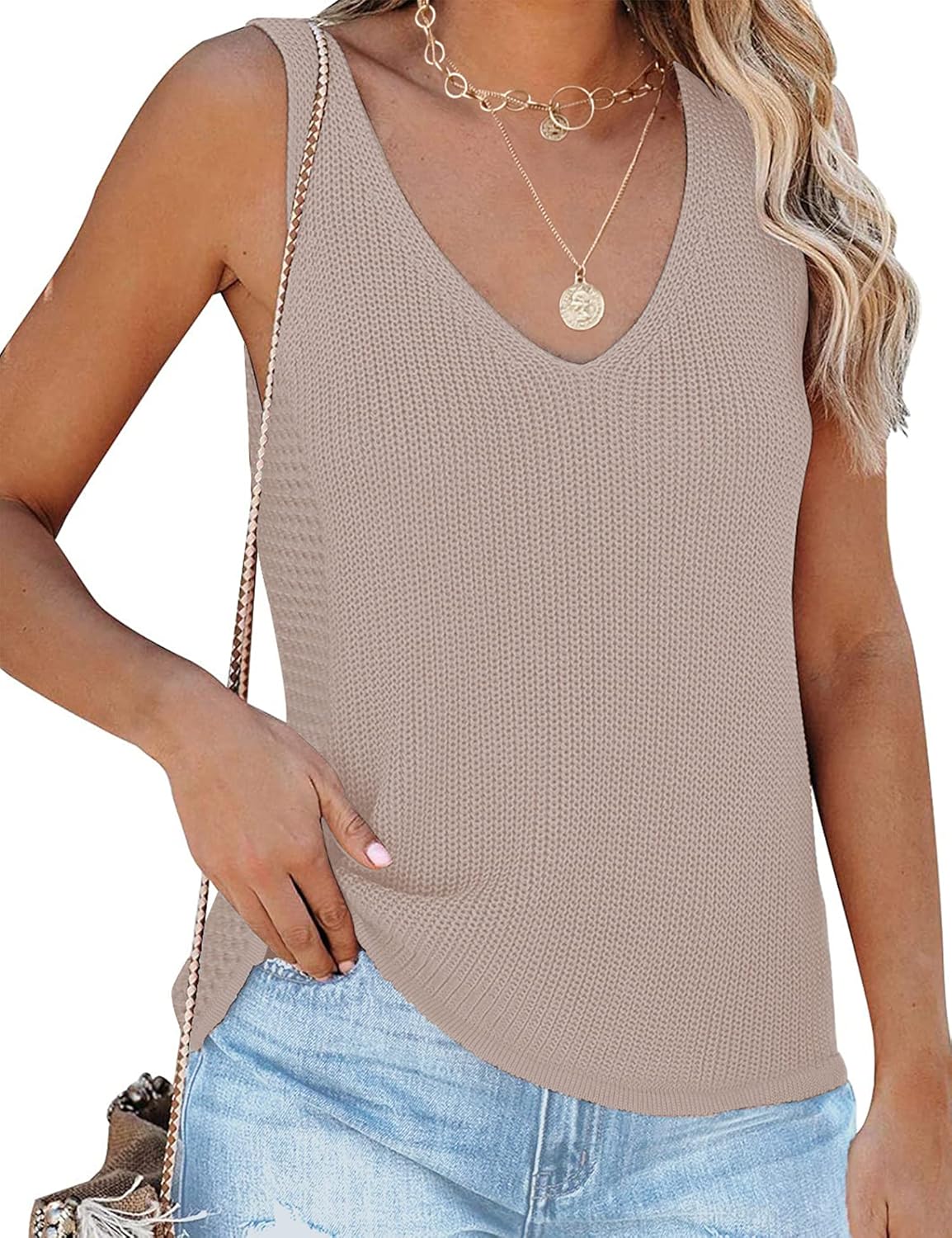 LOMON Women's Knit Tank Tops Sleeveless V Neck Sweater Vest Summer Loose Casual Shirts Blouses at  Women’s Clothing store