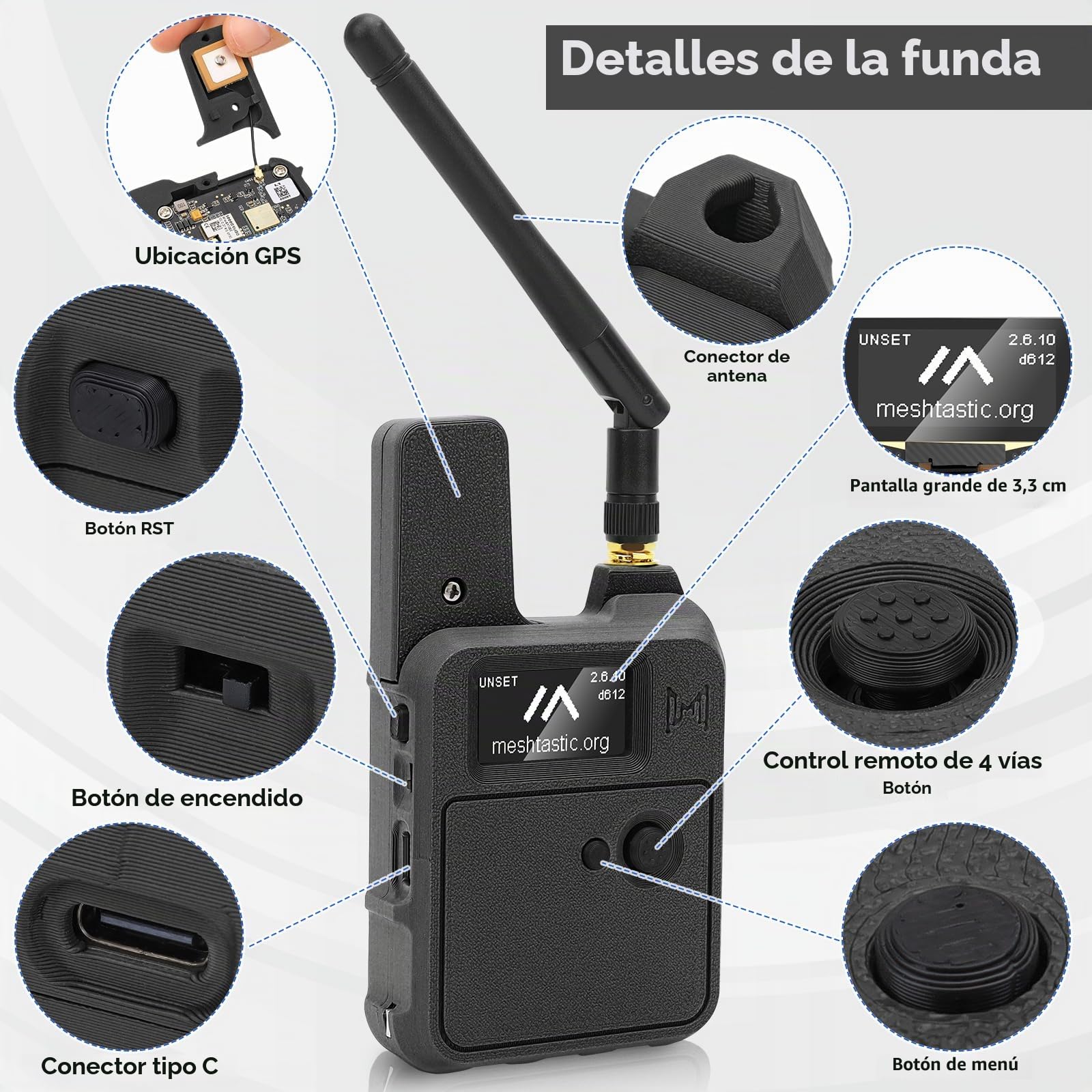 Wio Tracker L1 - Placa con batería de 3000 mAh y juego de funda - Wio SX1262 nRF52840 Kit de módulo para Ar duino Mesh Tastic Lo Ra, Blue Tooth 5.0, GPS GNSS, OLED de 1.3 pulgadas, batería tipo C
