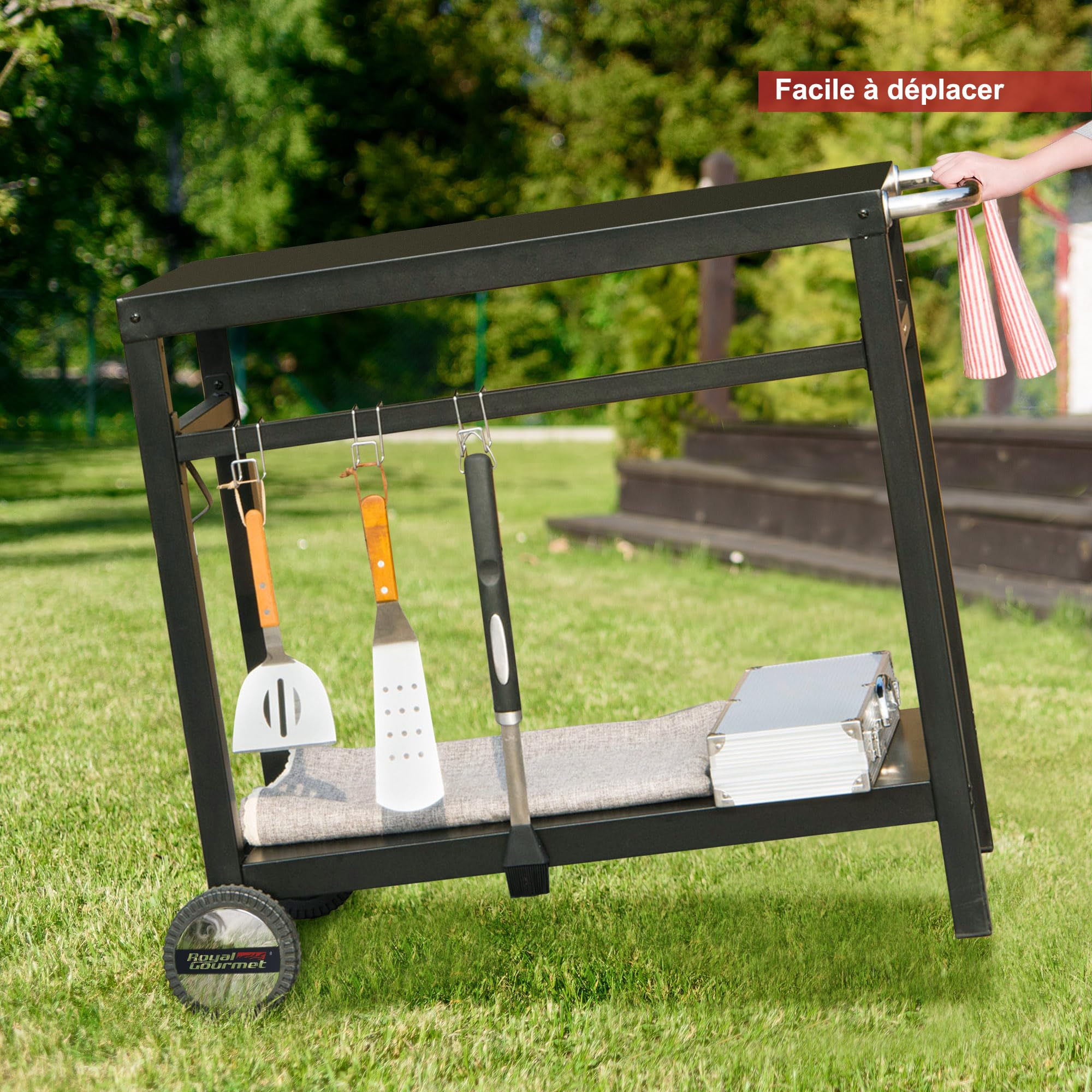 Royal Gourmet - Carro para Barbacoa de Metal con Gran Superficie de Trabajo, Apto para postres de jardín, Horno de Pizza, 100,5 x 59 x 81 cm, Color Negro