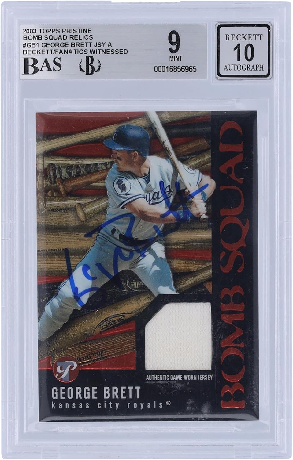 George Brett Kansas City Royals Autographed 2003 Topps Pristine Bomb Squad Relic #PBS-GB1 Beckett Fanatics Witnessed Authenticated 9/10 Card - Baseball Slabbed Autographed Cards