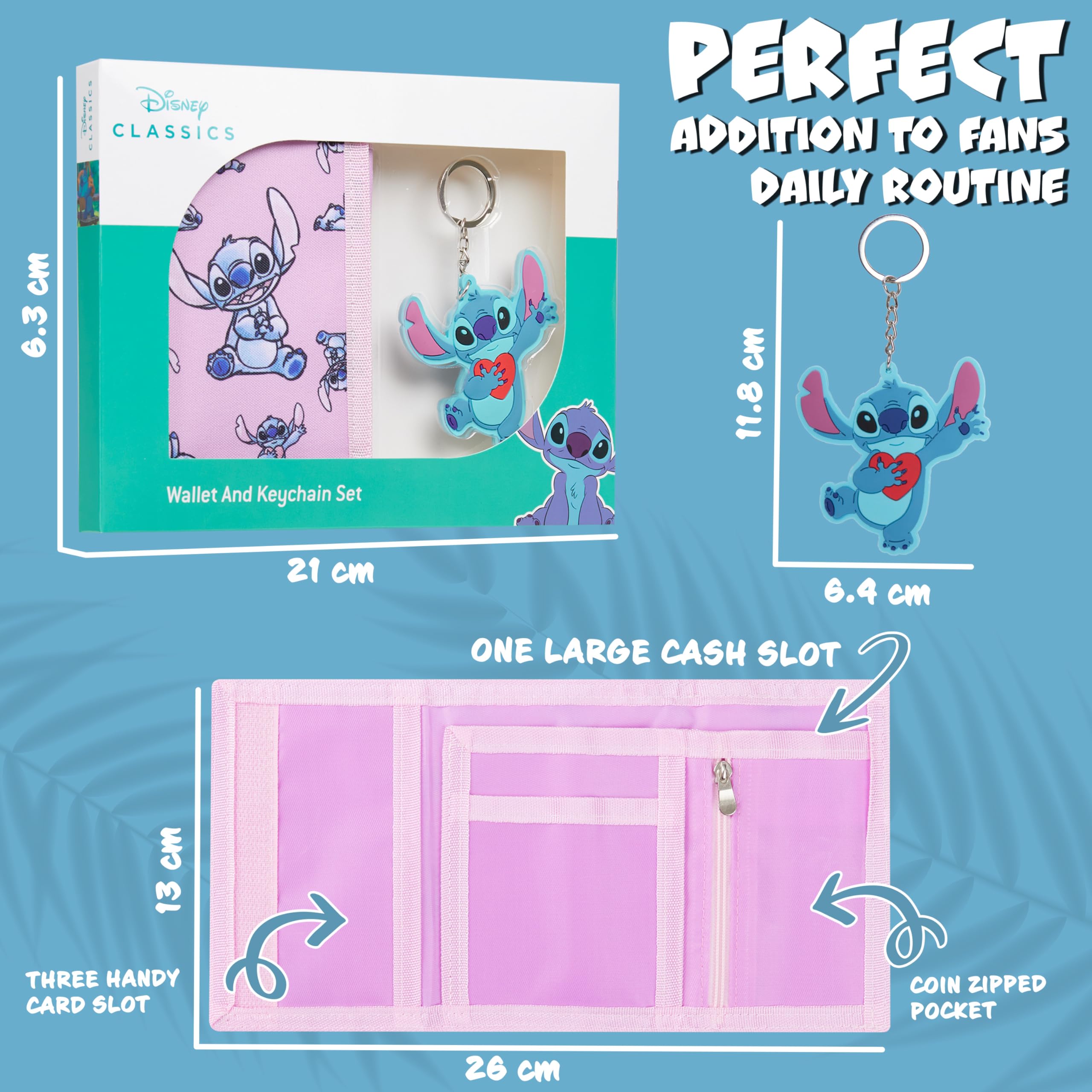 Disney Portafoglio Bambina - Set Portachiavi e Portafoglio Ragazza - Frozen Stitch Gadget Regalo Ufficiale (Rosa Stitch)