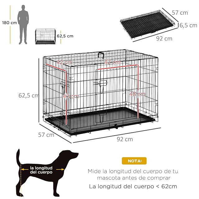 Foto 7 de 8 de PawHut Jaula para Perros Plegable Transportín para Perros con 2 Puertas Bandeja Extraíble y Asa de Transporte…
