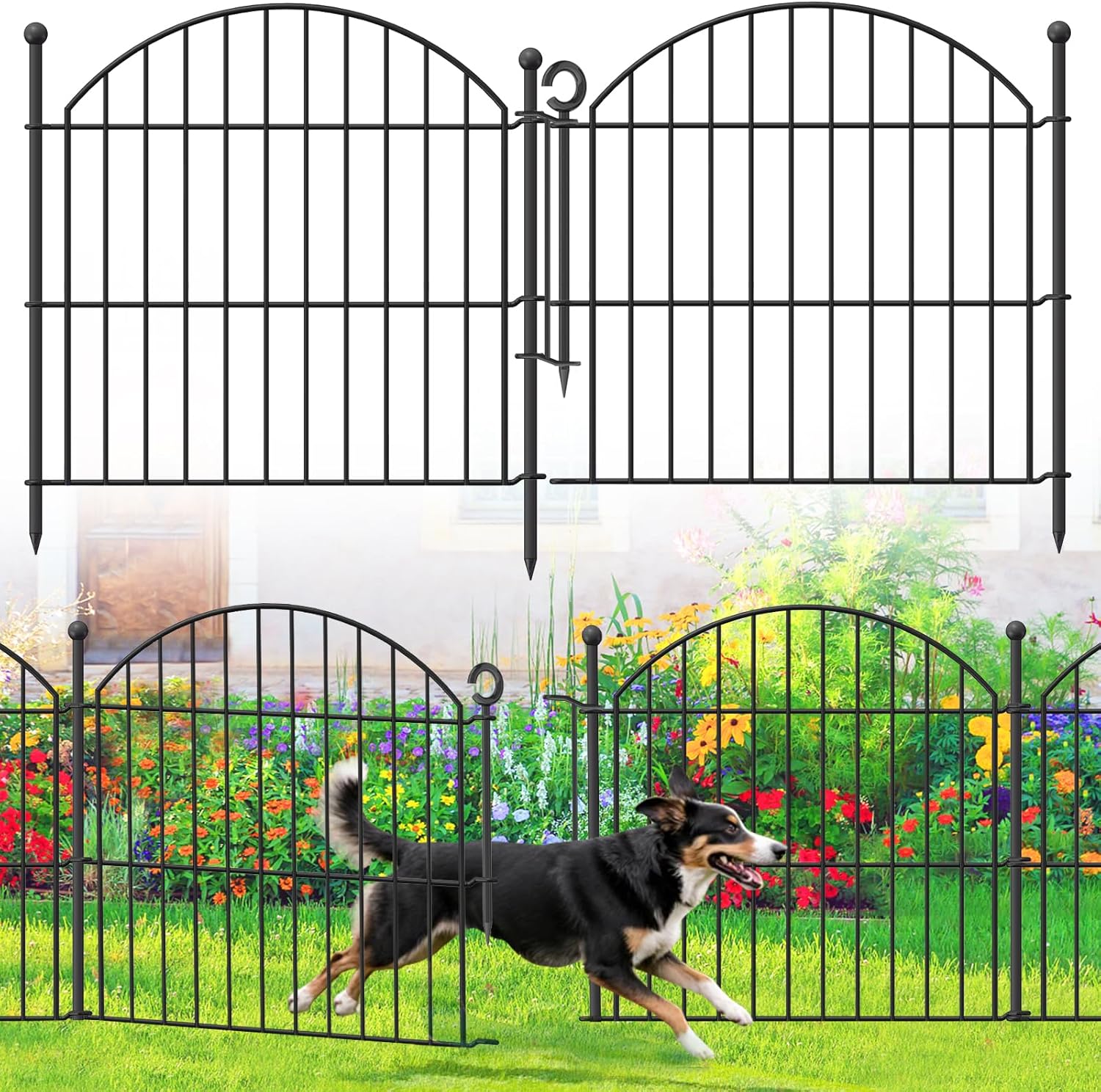 Decorative Garden Fence 24in (H) x20ft (L), 10 Pack No Dig Fence Animal Barrier for Dog with Lock, Arched Flower Bed Edging, Wire Border Panel Fencing for Yard Patio Outdoor Decor Black 10 Panels-24in(H)x20ft(L) with Lock