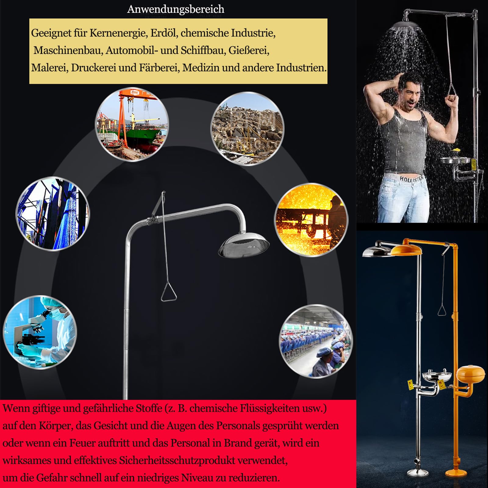 Notdusche, Duschkopf Im Freien Augendusche Augenspülstation Notfall Augenspülung, Augenspülstation Mit Gefrierschutz und Staubkappe für Fabrik-, Büro, Labor und Industrieanwendungen