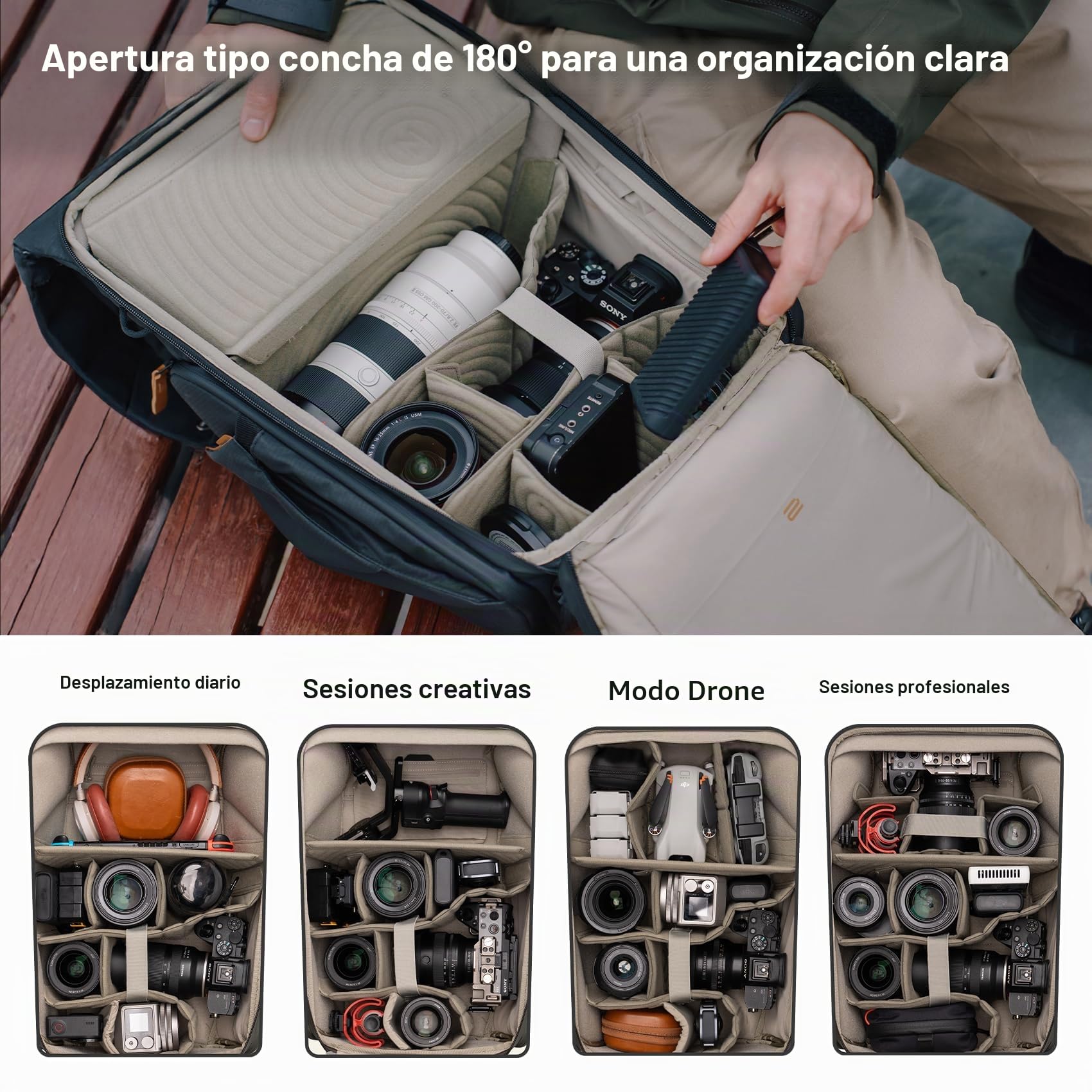 PGYTECH OneGo 2 Mochila Fotográfica 20L con Compartimento para laptop/iPad Mochila Impermeable para Fotografía Urbana y Viajes, Compatible con Sony/Canon/Nikon/DSLR/Cámaras sin Espejo, Verde pino