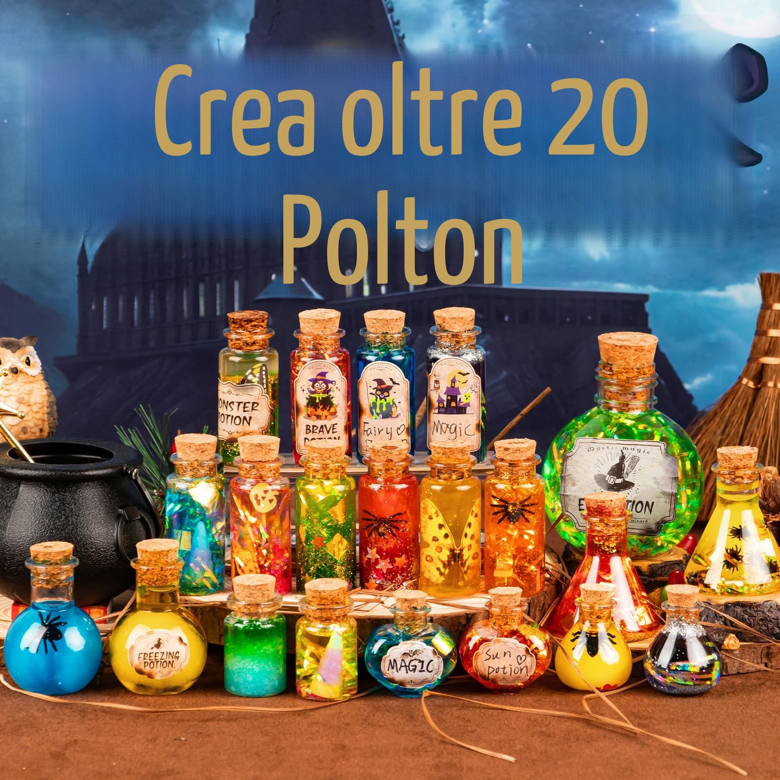 Mostof Kit di pozioni da mago per bambini, miscela 20+ pozioni magiche da fata con calderone magico, giocattolo creativo regalo di compleanno