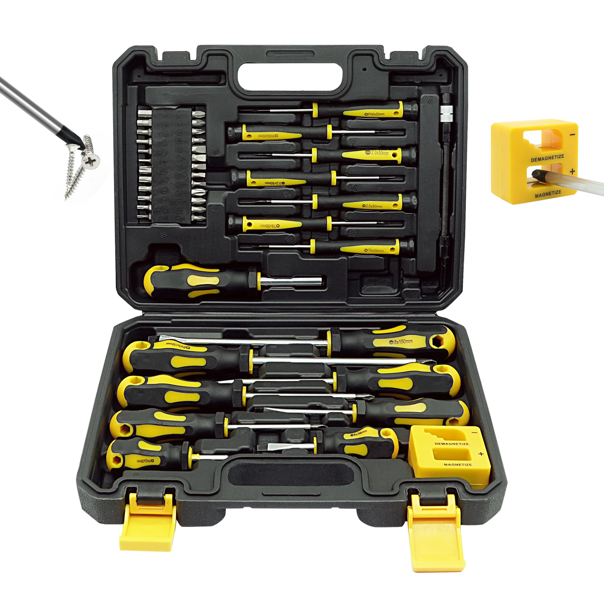 43pcs Magnetic Screwdriver Set, Including Slotted, Phillips, Hexagonal, Pozidriv, Magnetizer, Demagnetizer, Replaceable Screwdriver Bits and Sturdy Tool Case for DIY and Repair Work