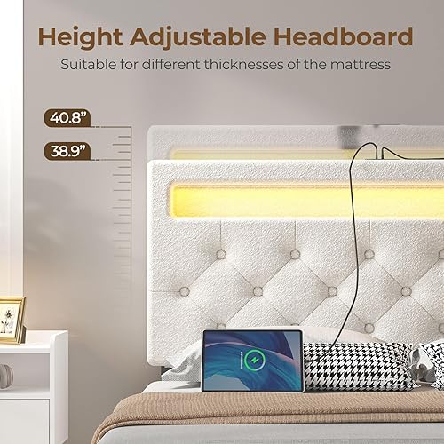 Miniatura 7 de Rolanstar Base de cama individual con 4 cajones de almacenamiento y estación de carga, cama individual con luces LED, 2 USB y 1 tipo C, cabecera