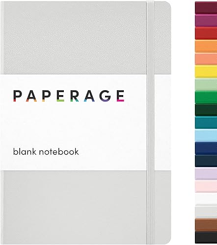 PAPERAGE Cuaderno de diario en blanco, gris claro, 160 páginas, tamaño mediano de 5.7 x 8 pulgadas, papel grueso de 3.53 ozm, tapa dura