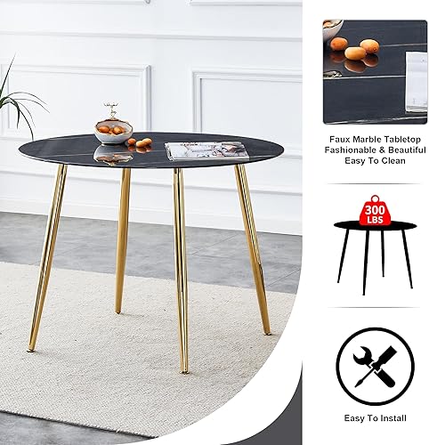 Miniatura 4 de Mesa de comedor redonda de vidrio de 40 pulgadas, mesa de cocina moderna con mesa de vidrio grueso, mesa de comedor redonda con patas doradas para