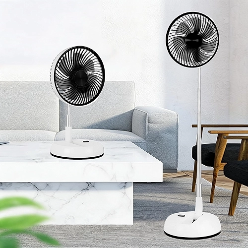 Hivento Ventilador de Mesa, Alimentado por Bateria de 5400mAh, Ventilador Oscilante USB de Mesa e de Chão com Controle Remoto, Dobrável, Telescópico e Recarregável, 20CM (Branco)