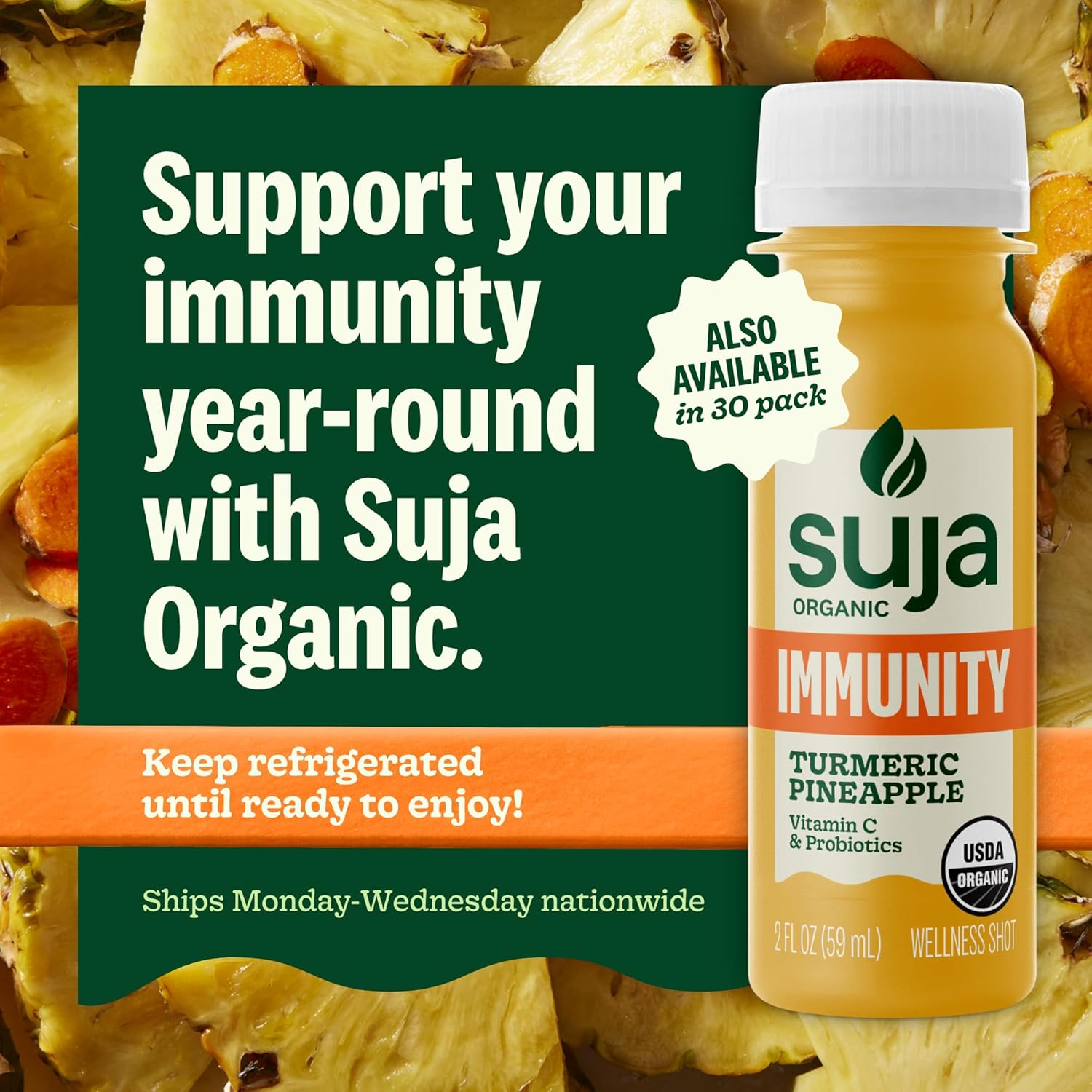 Suja Organic Immunity Defense Shot (20 Pack) with Turmeric and Ginger | Immunity Boost & Support | Functional Shots | Cold-Pressed Juice with Live Probiotics | Plant-Based & Gluten-Free (20 Pack)