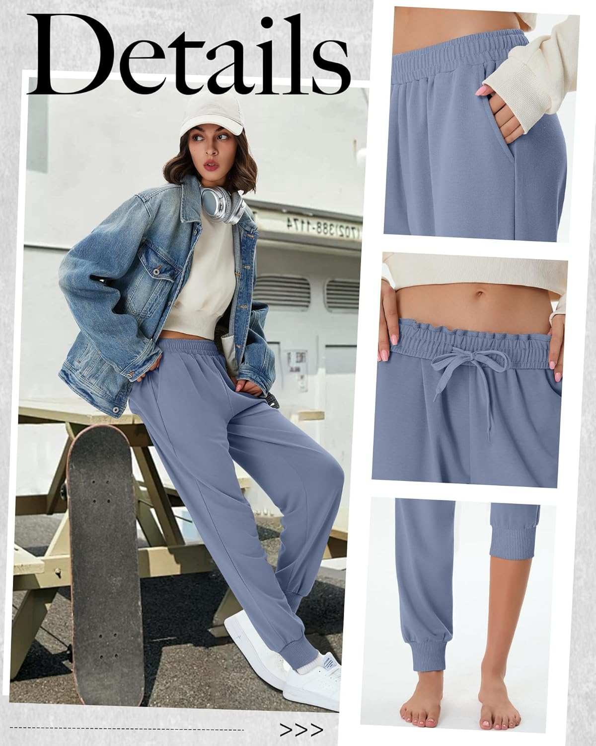 3 Pack Women's Joggers Pants, Cozy High Waist Sweatpants Tapered Drawstring Yoga Casual Lounge Pants with Pockets - Image 3