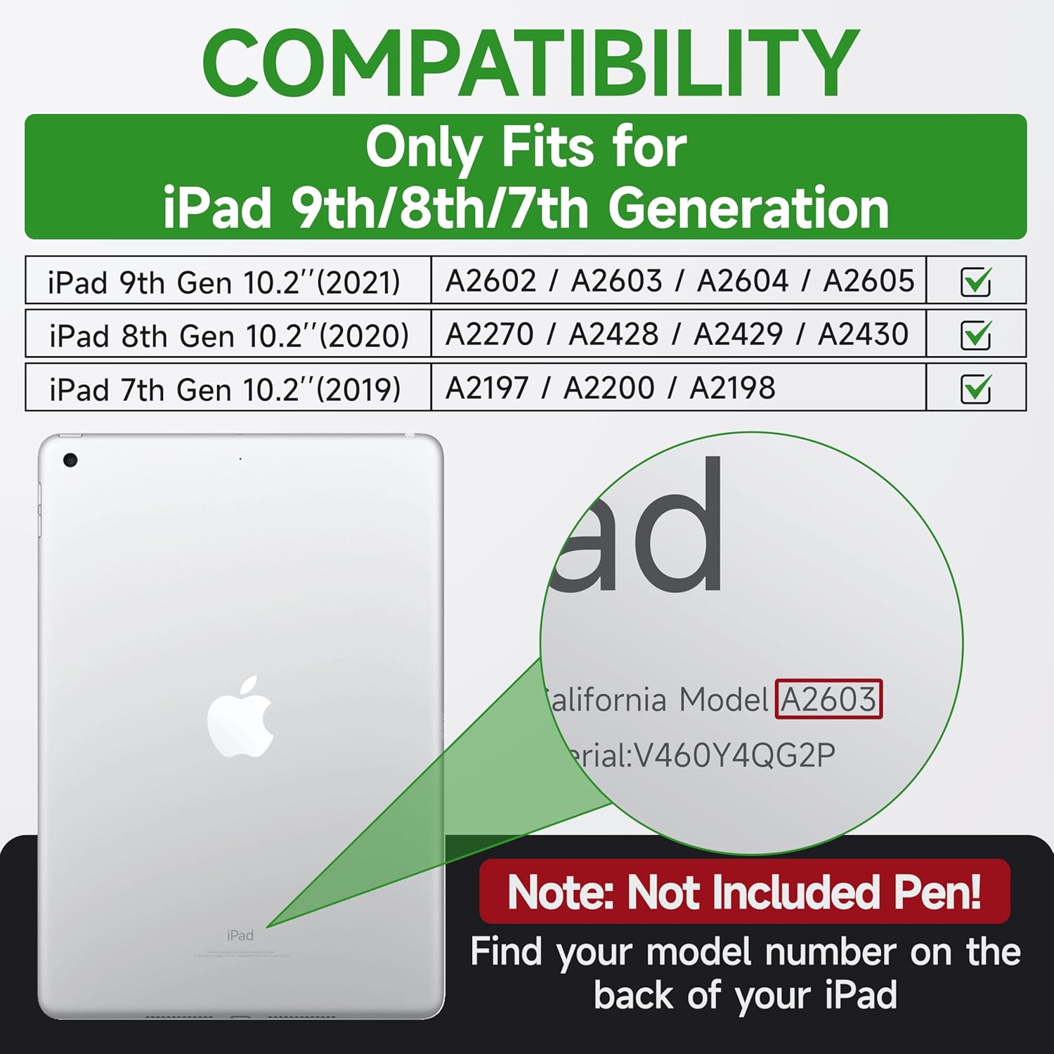 Case for iPad 9th/8th/7th Generation 10.2 inch, Shockproof Cover with Screen Protector/360° Rotating Handle/Bracket/Pen Holder/Shoulder Strap, Kids Case for iPad 2021/2020/2019 (Navy+Green) - Image 2