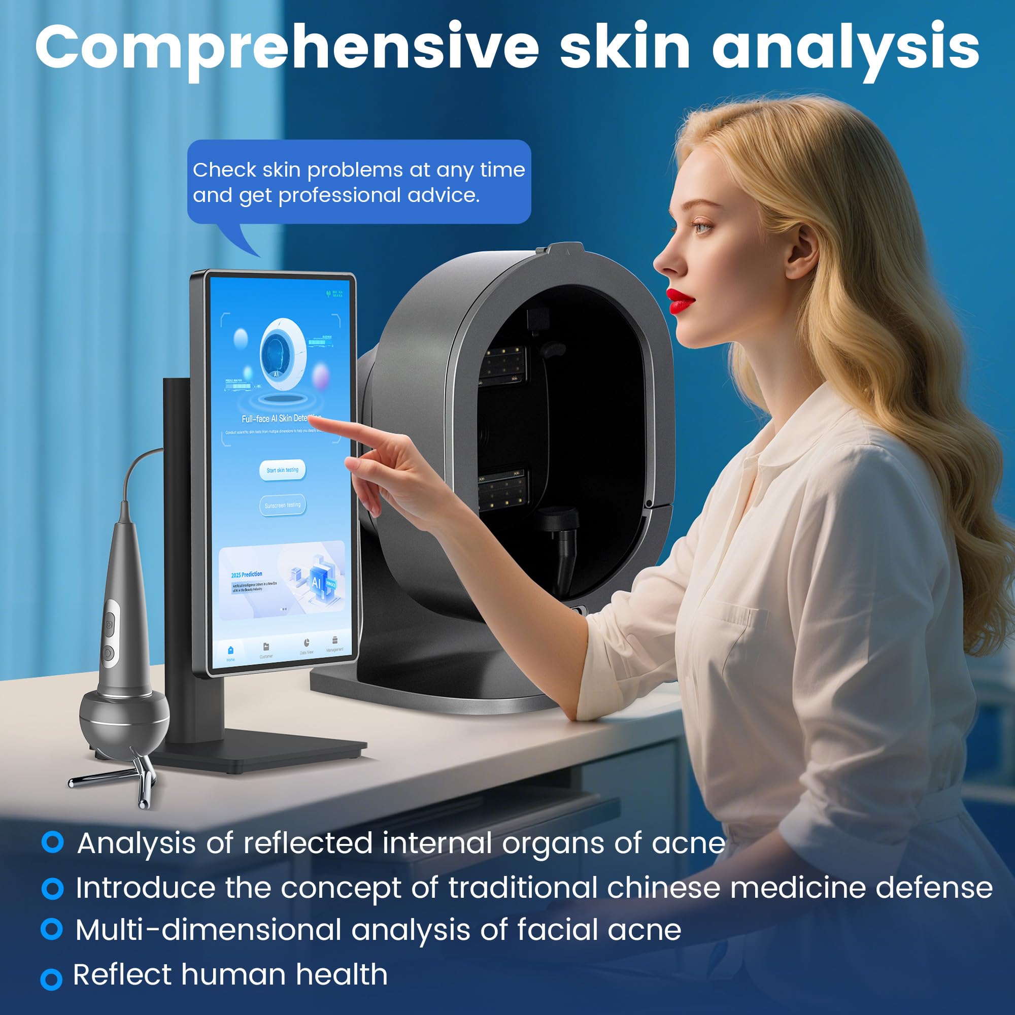 Analyseur de Peau IA X5 Pro, Appareil de Diagnostic Cuté Visage & Cuir Chevelu avec Écran Tactile HD 21.5 Pouces, Détection Multi-Spectral pour Professionnels de Beauté