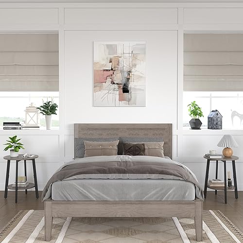 Miniatura 7 de Juego de 2 mesas auxiliares, mesa auxiliar redonda pequeña con estante de almacenamiento para espacios pequeños, mesita de noche de 2 niveles, mesa