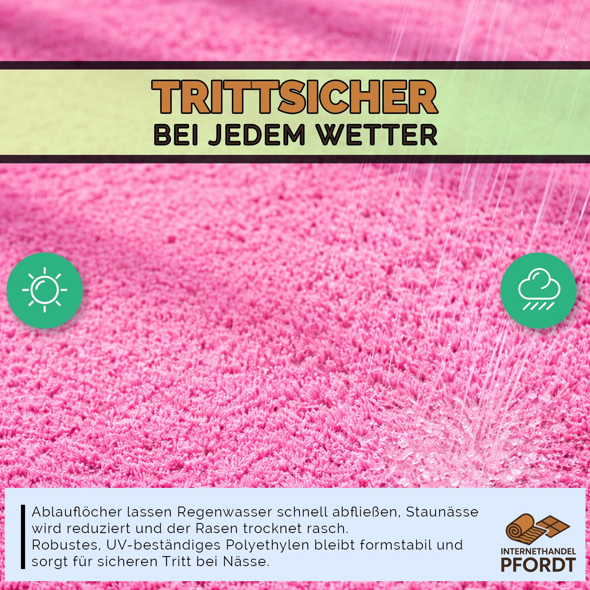 Kunstrasen Hochflor Star 25 mm, Pink, 100x200 cm, wetterfest und pflegeleicht, dekorativer Rasenteppich für Balkon, Terrasse und Garten