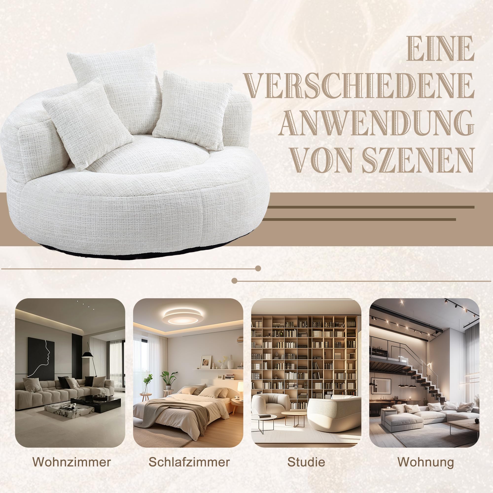 Piccolo divano, divano boneless con schienale alto e 3 cuscini | lounge pouf divano per gioco e relax | divano lazzy in ciniglia rivestimento per interni ed esterni (beige, senza montaggio)