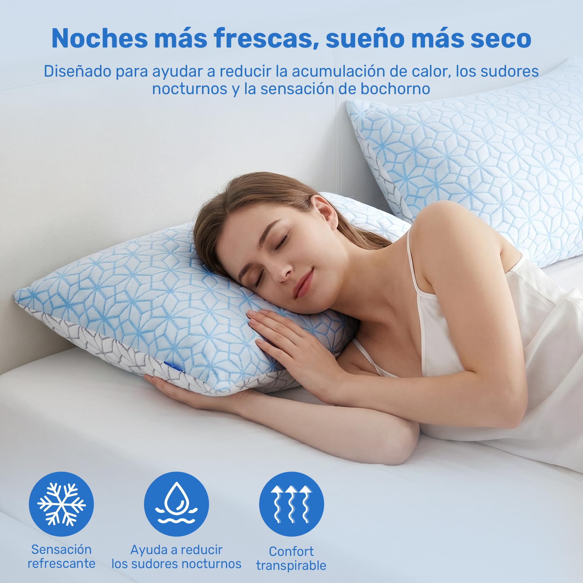 UNIKOME Almohada de refrigeración para sudores nocturnos, espuma viscoelástica ajustable en forma de rayas (gel, transpirable) para soporte cervical | lavable a máquina | 40 x 80 cm azul, 2 unidades