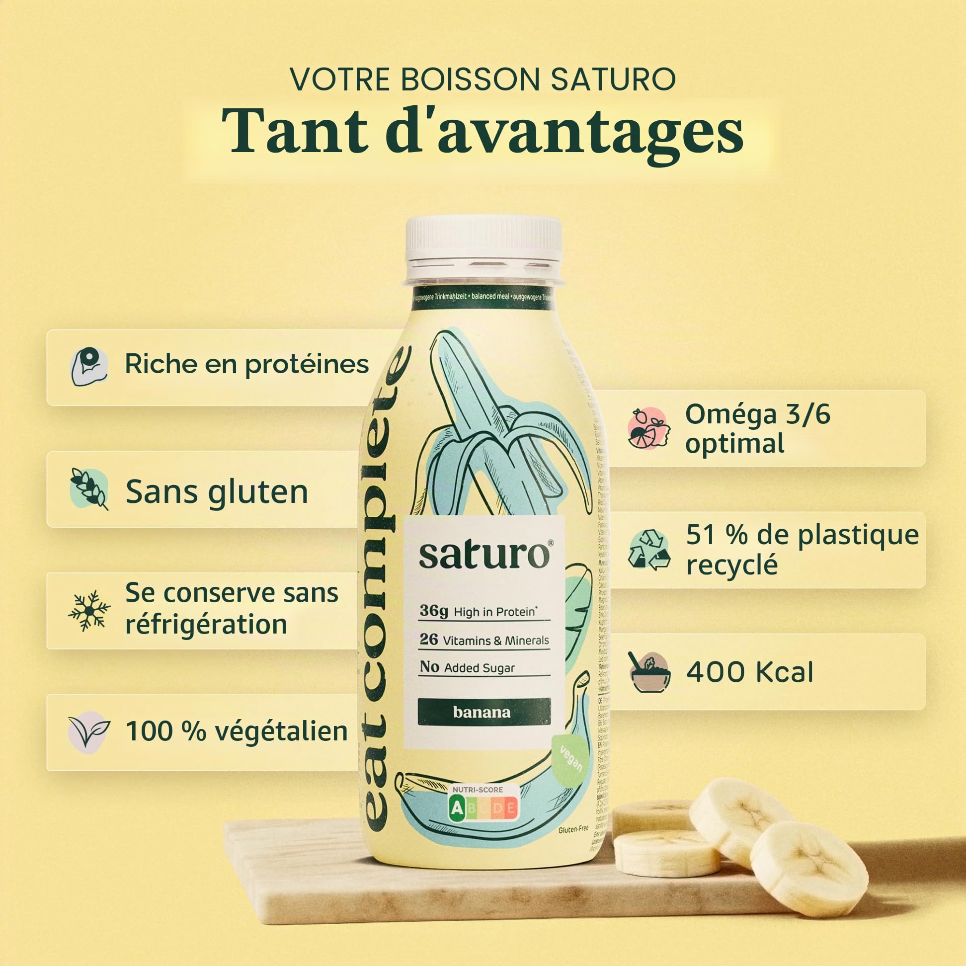 Saturo Substitut de Repas Complet, Pack Test, Prêt à Consommer Riche en Protéines, Vitamines et Minéraux, Milk-Shake/Smoothie, 24 x 330 ml